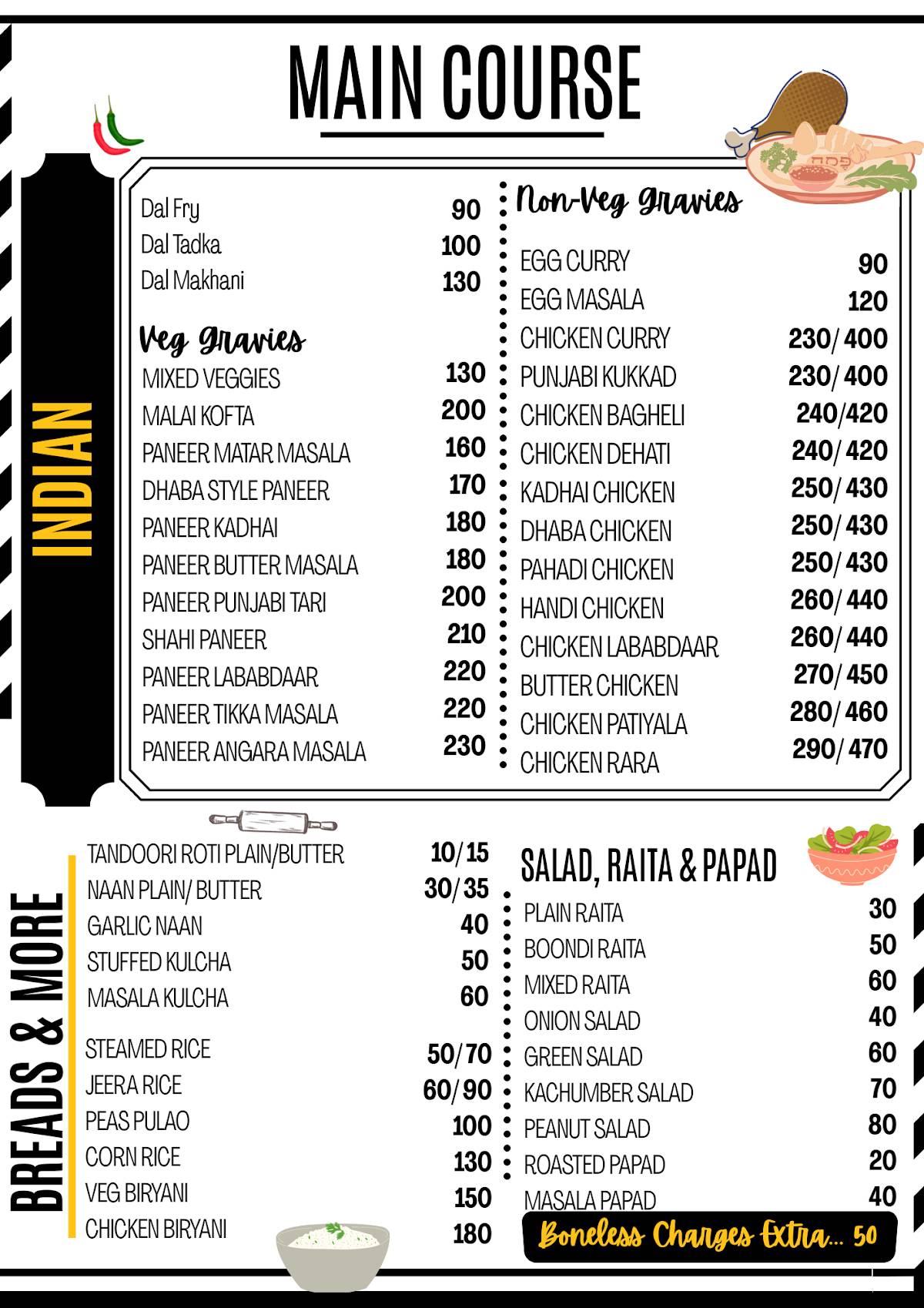 Tandoori Bites, Rewa menu