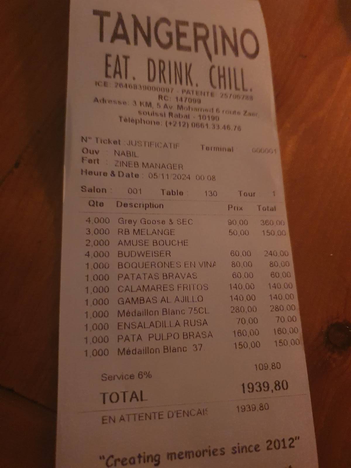 Menu de Tangerino