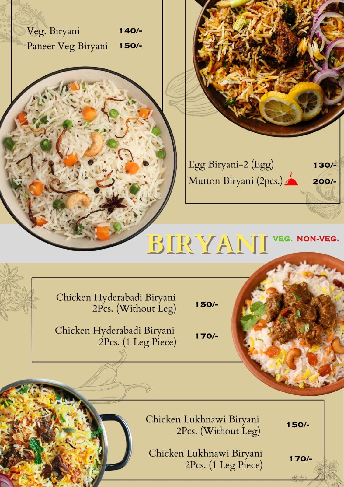 Taste Match Restaurant menu