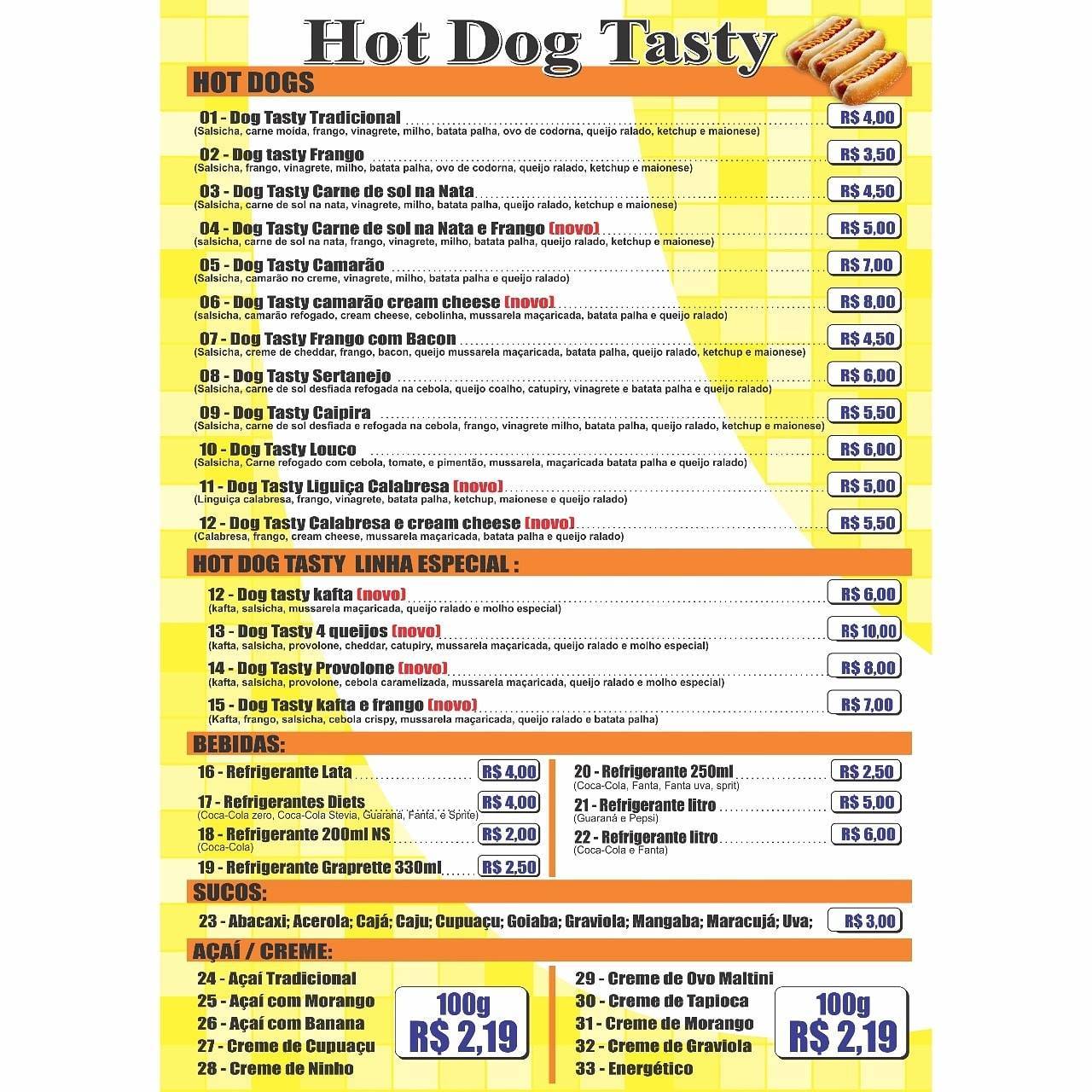 Tasty Hotdog cardápio