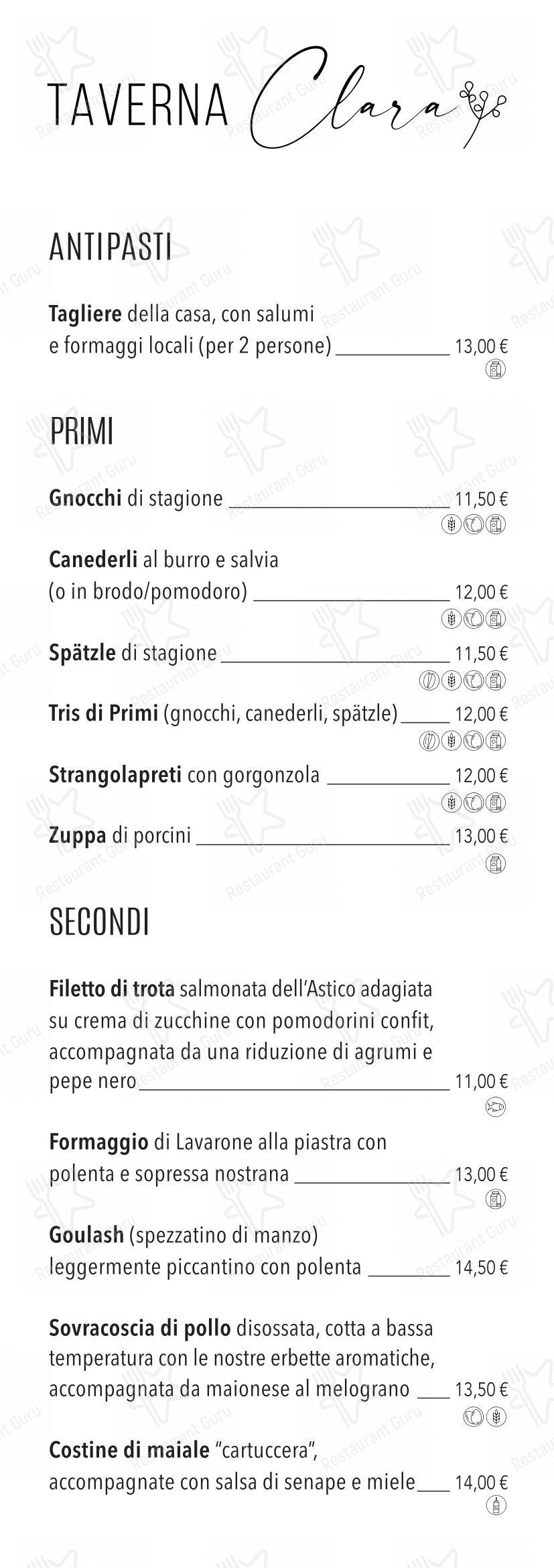 Menu di Taverna Clara - Menu bar