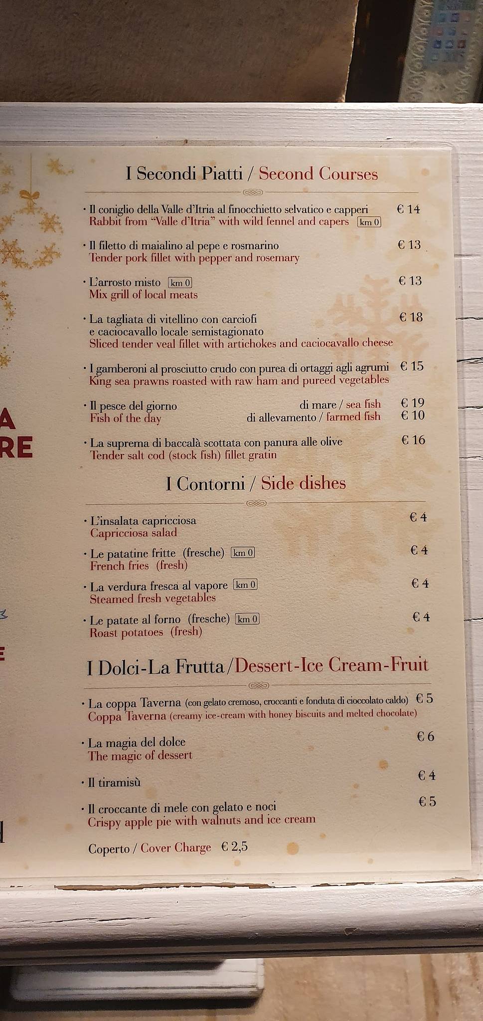 Menu di Taverna della Torre 