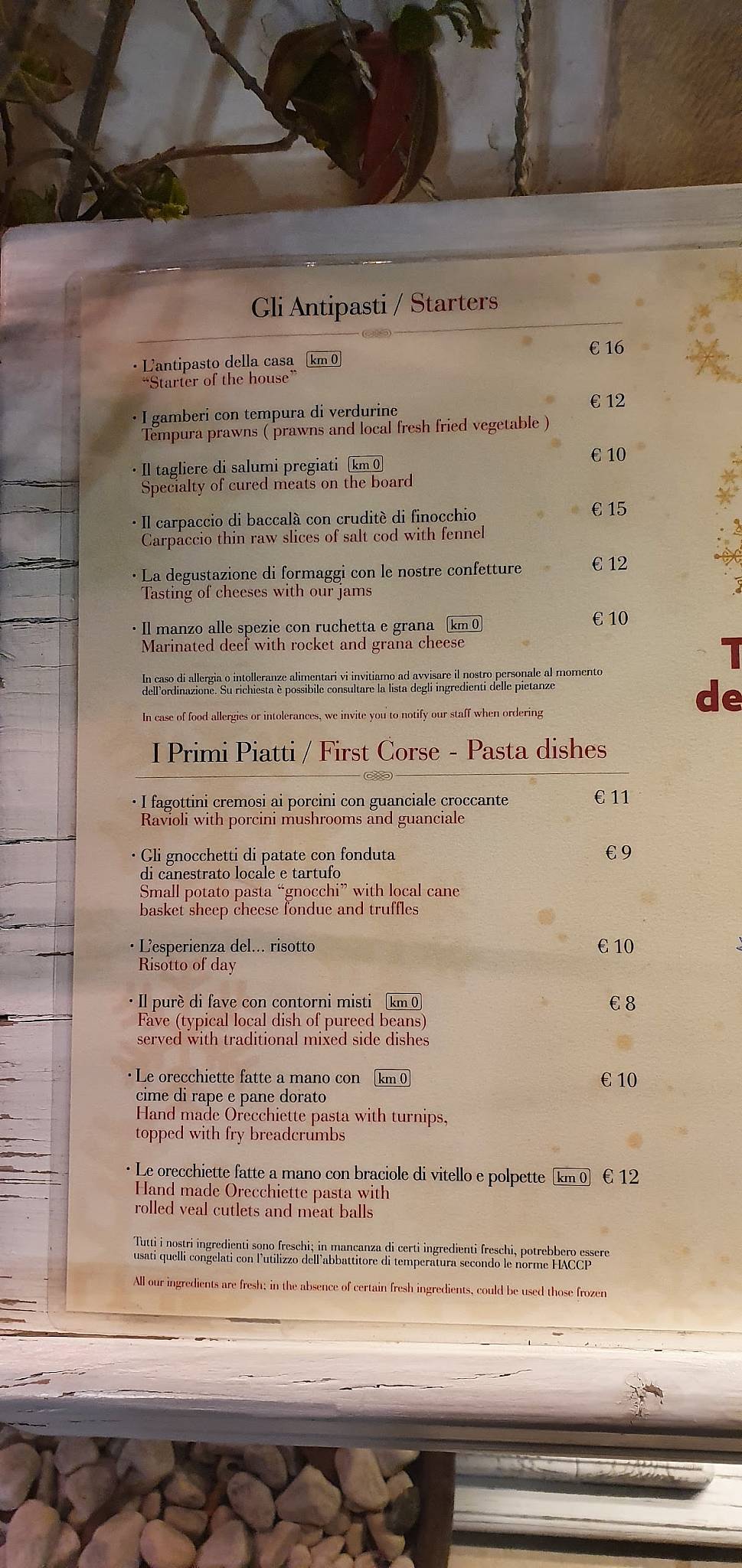 Menu di Taverna della Torre 