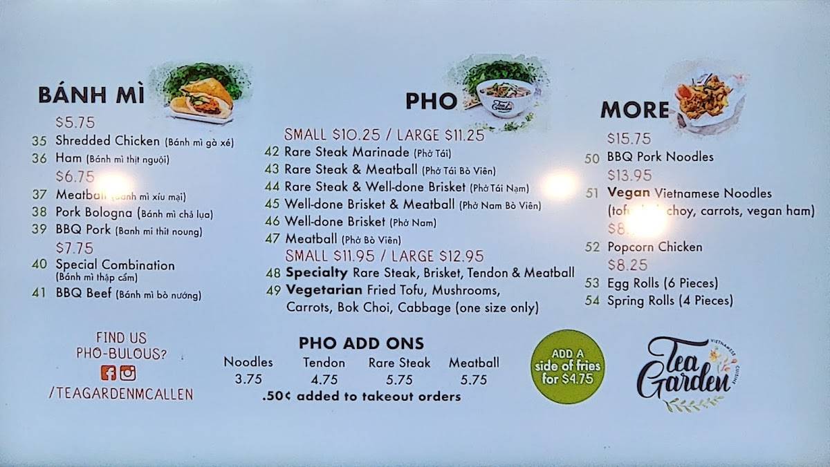 Menu at Tea Garden restaurant, McAllen, S Jackson Rd 1