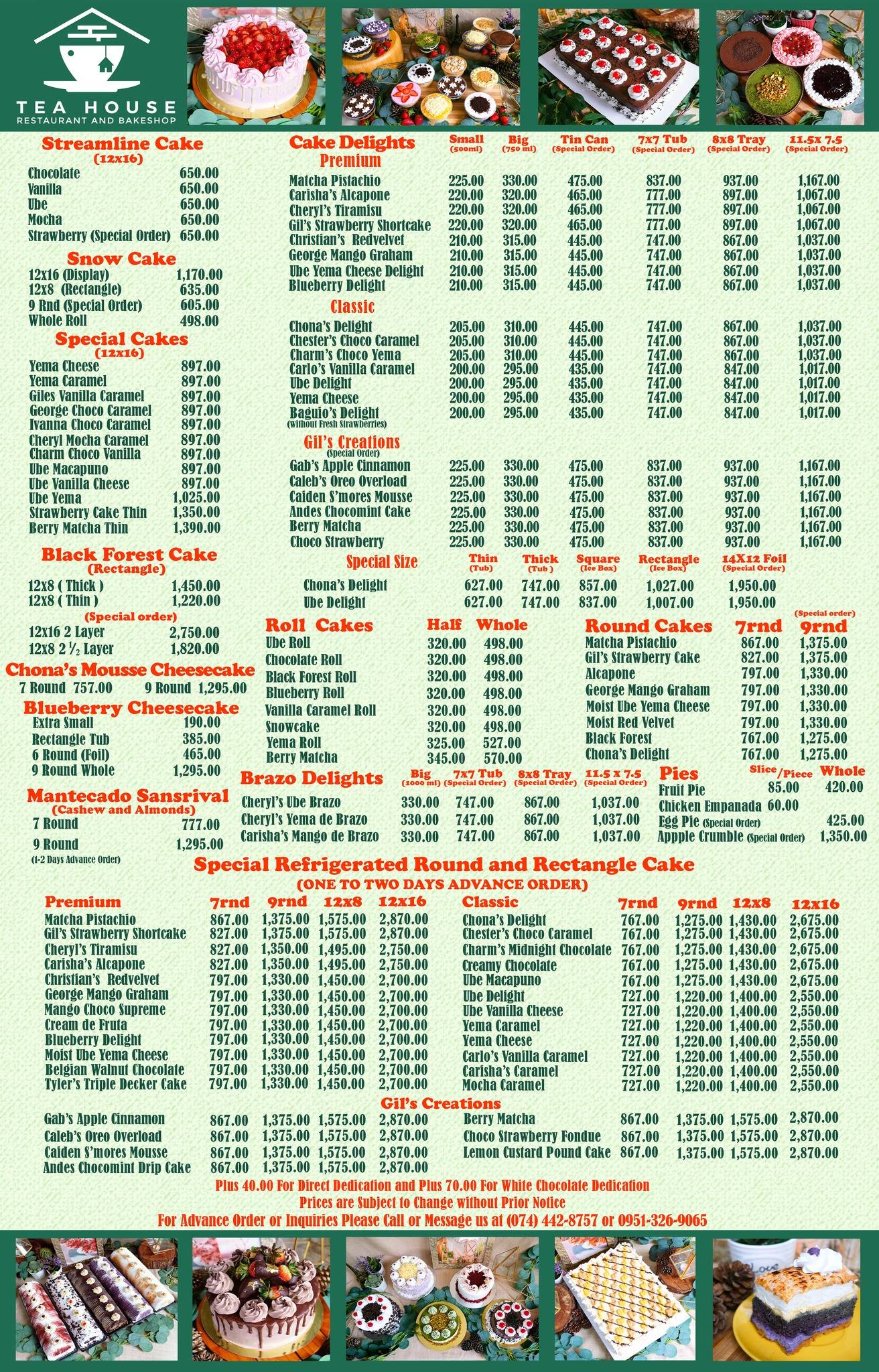 Menu at Teahouse Restaurant and Baguio