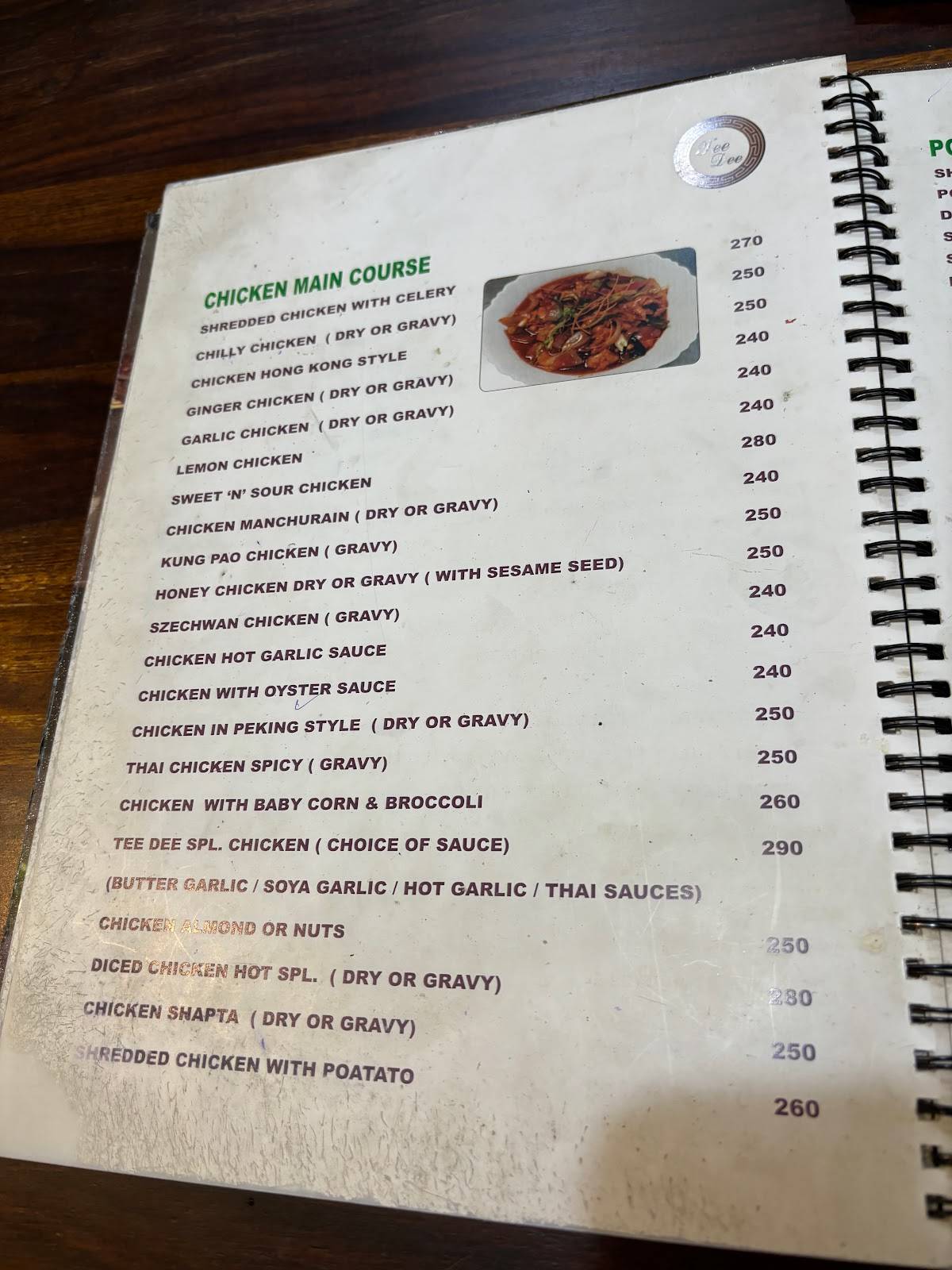 Tee Dee restaurant menu