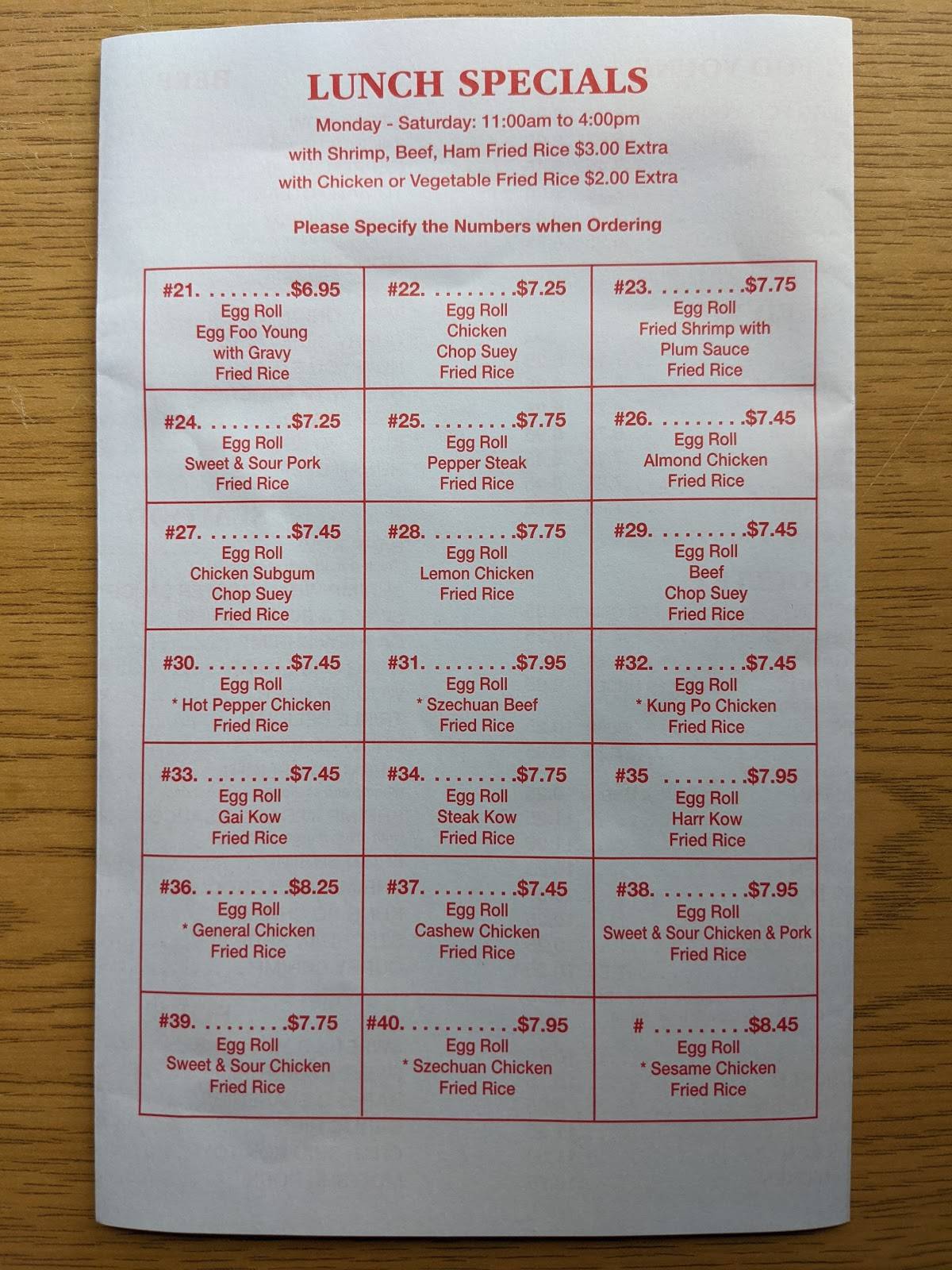 Menu at Ten Yen Restaurant, Livonia
