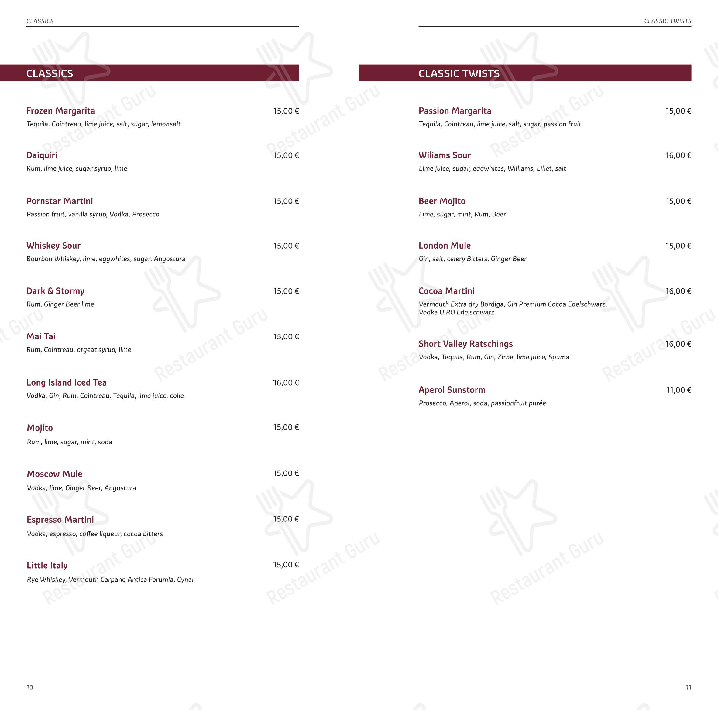 Menu bar per Tenne Lodges pizzeria