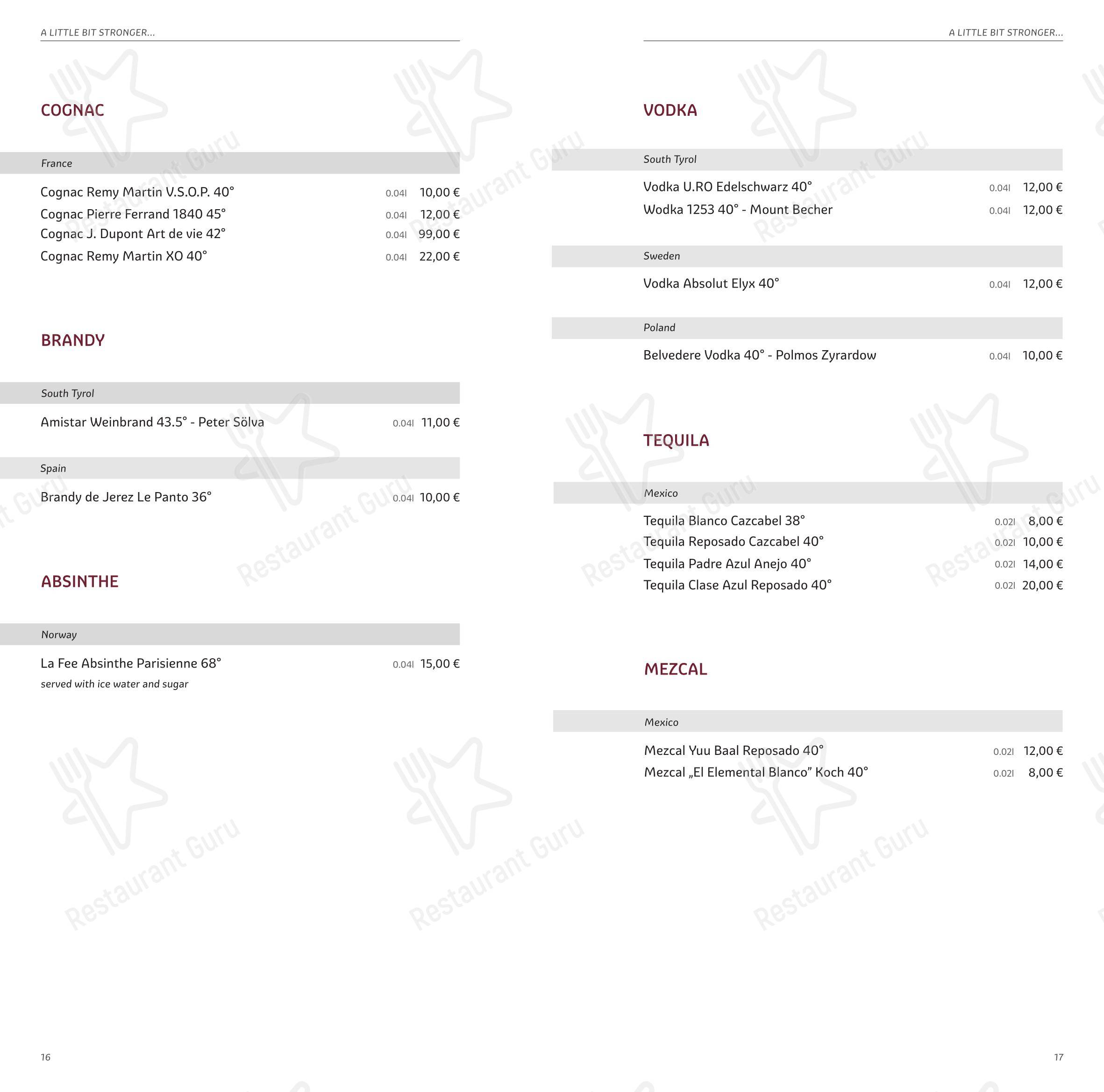 Menu bar per Tenne Lodges in Colle