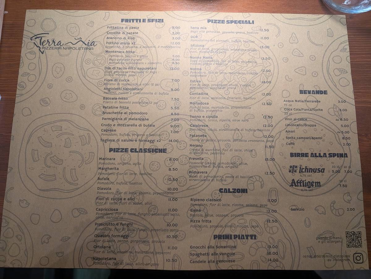 Menu di Terra Mia Pizzeria Napoletana con cucina 