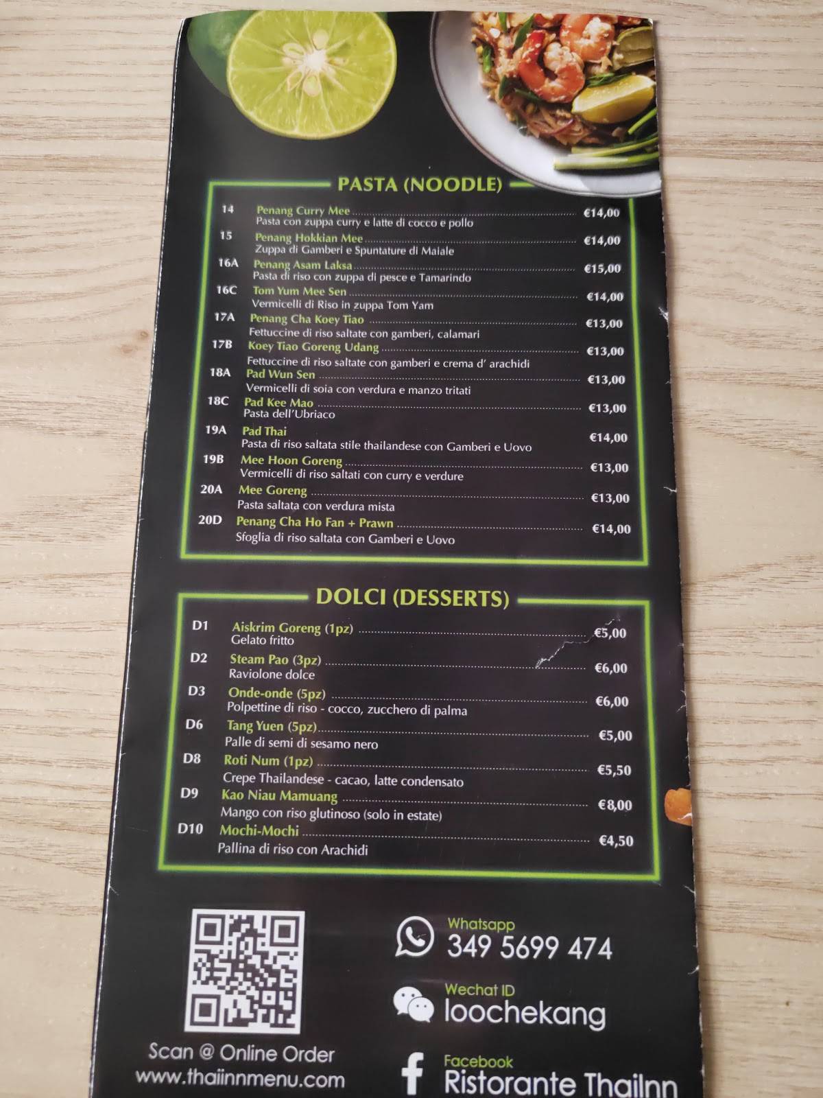 Menu di Thai Inn 