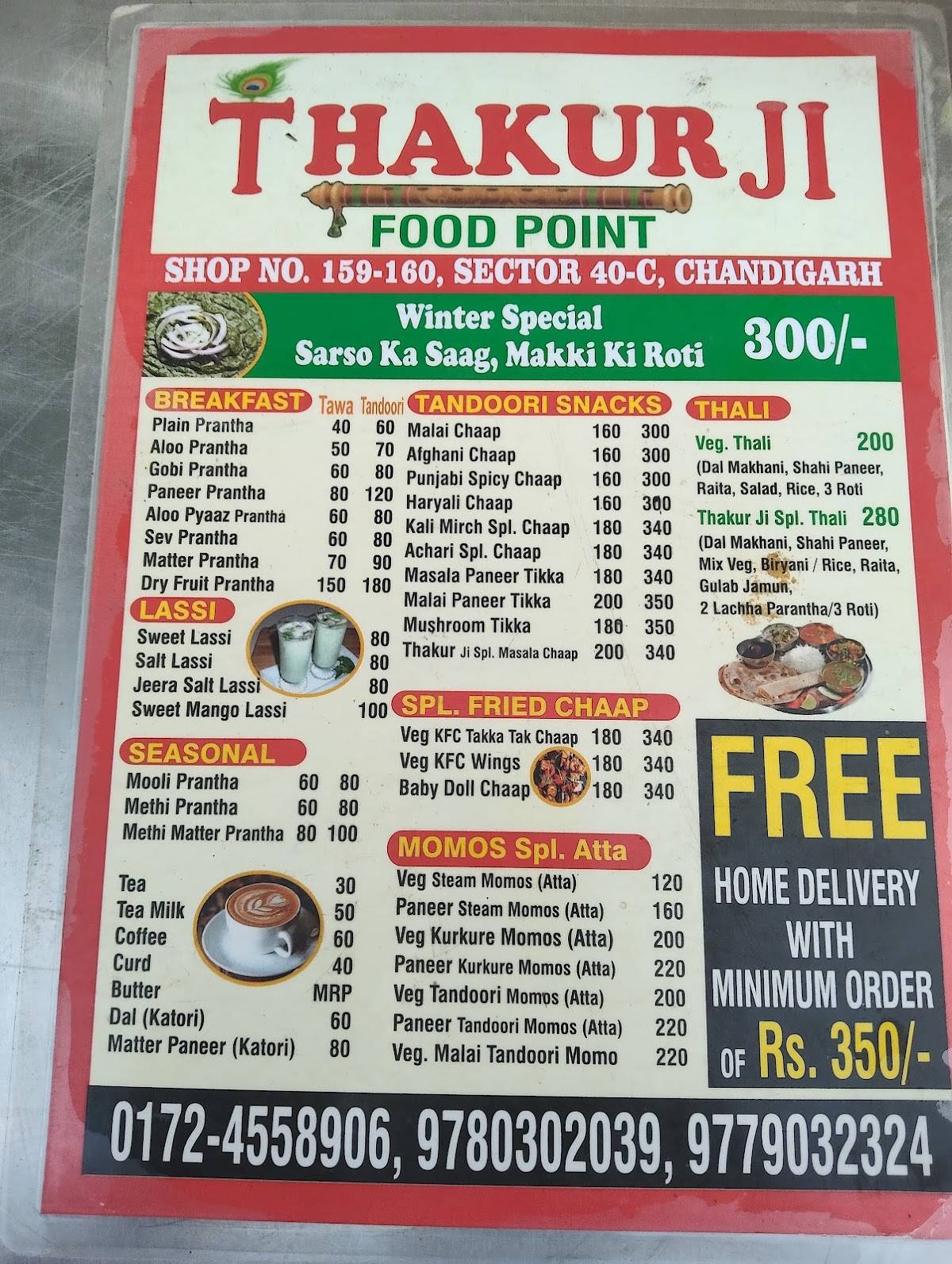 Thakur ji Chaat Point menu