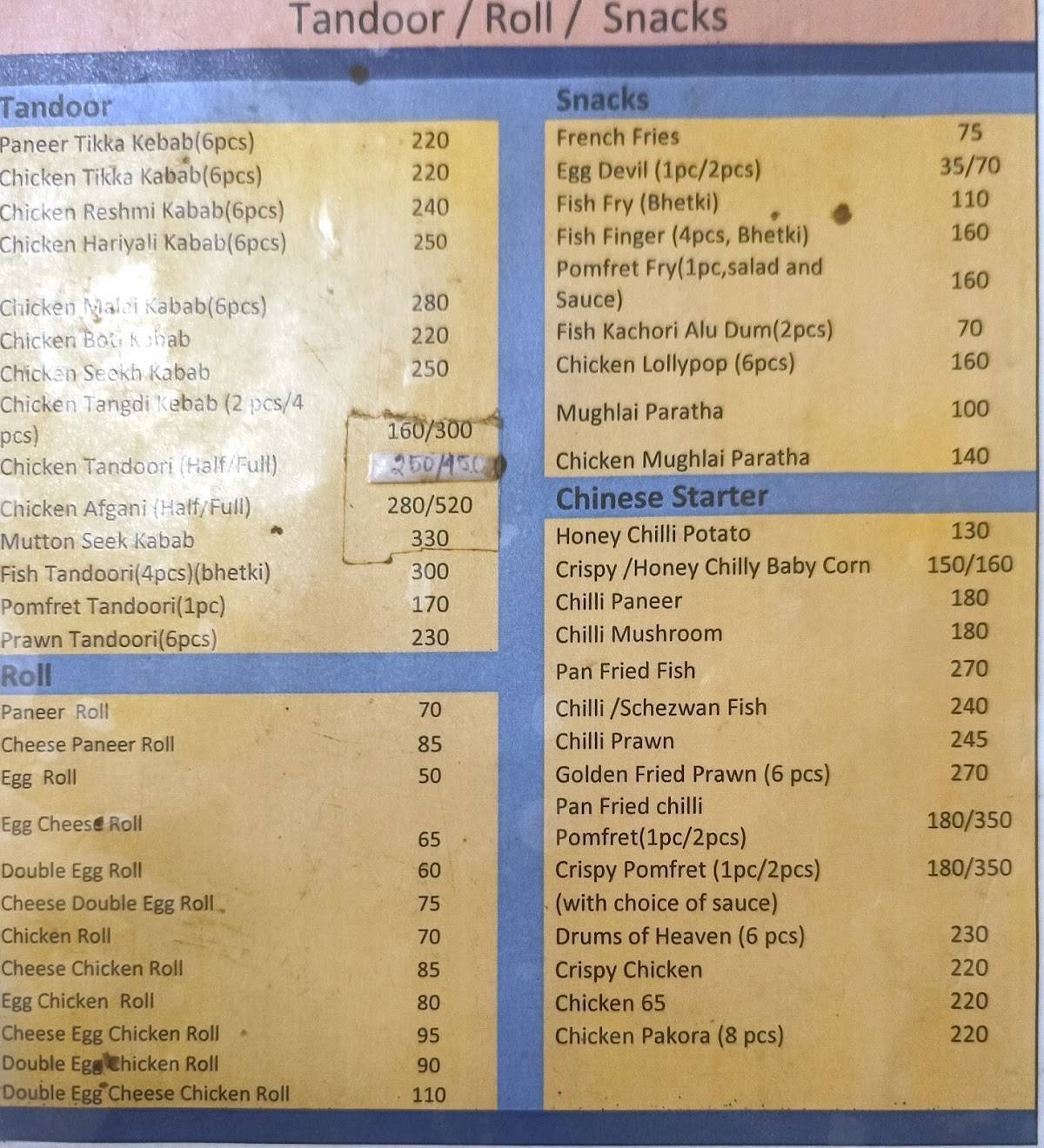 Thali Ghar menu