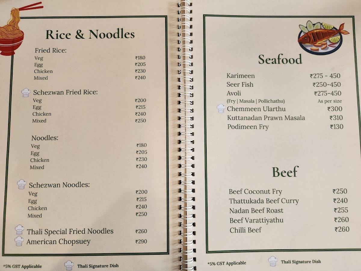 Thali Restaurant menu