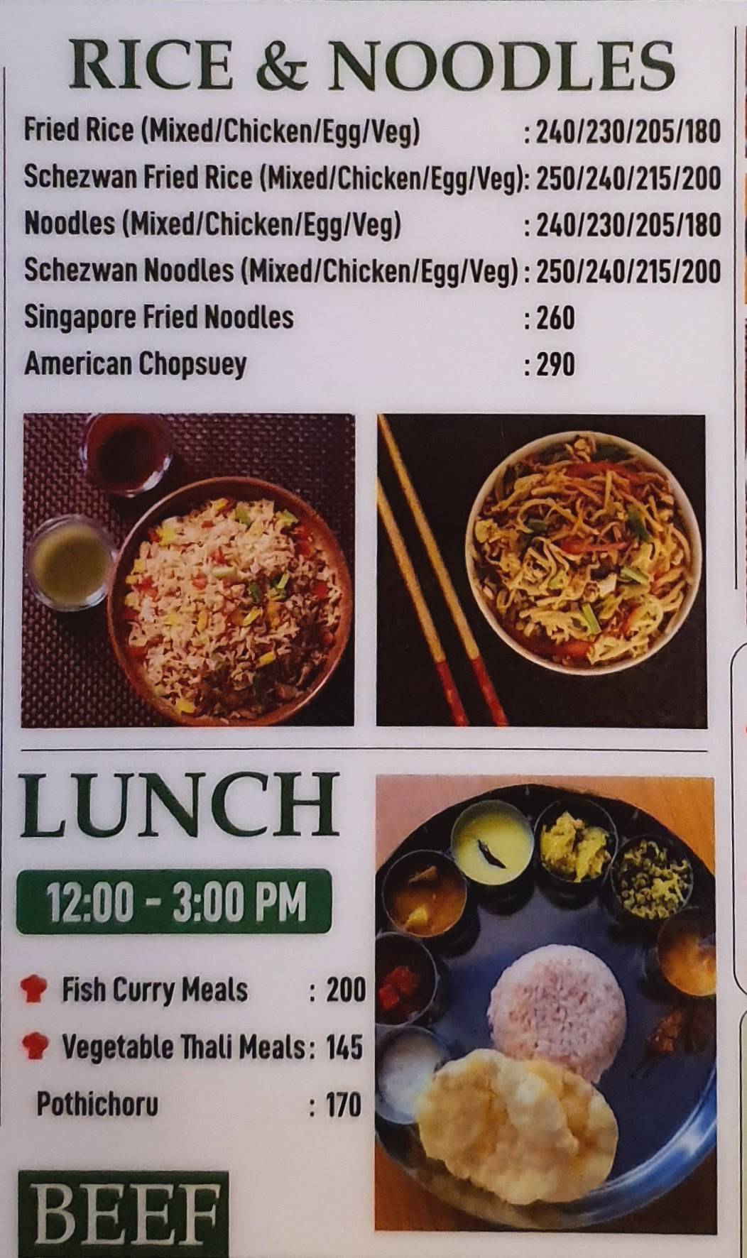 Thali Restaurant menu