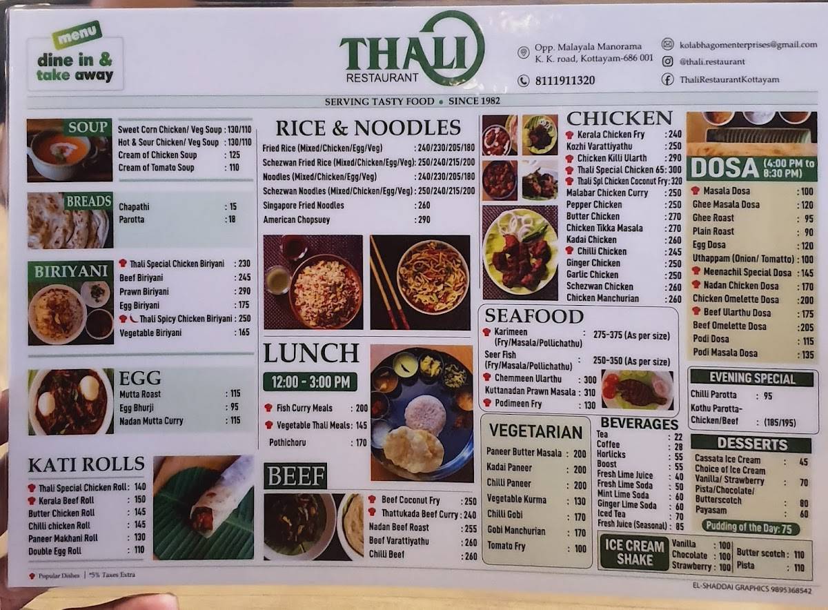 Thali Restaurant menu