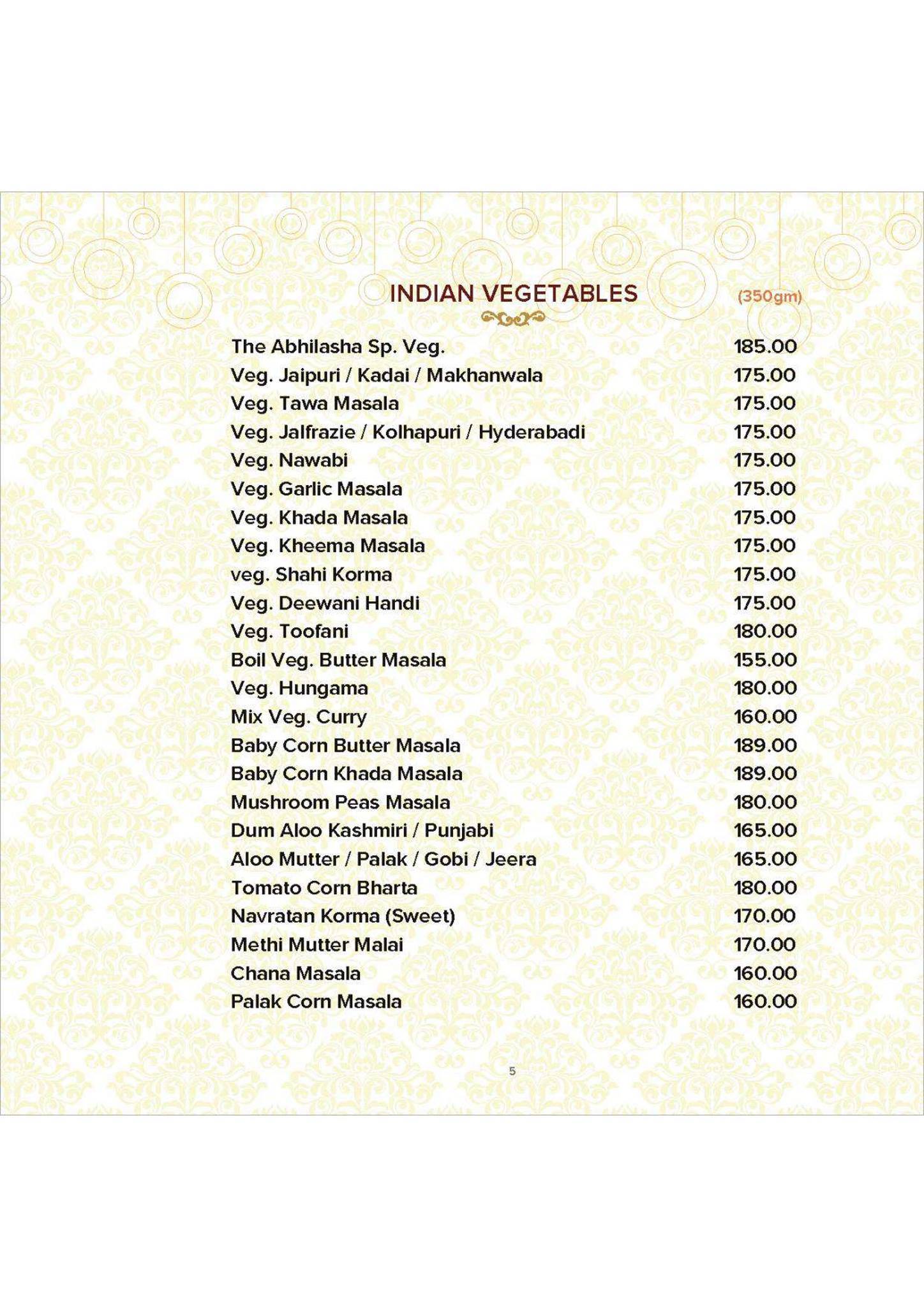 The Abhilasha Restaurant menu