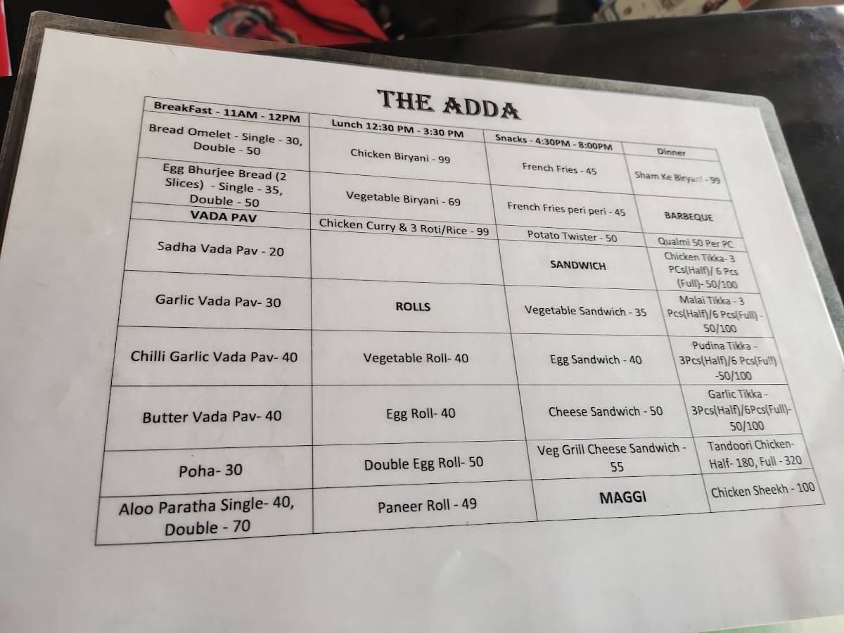 The Adda menu