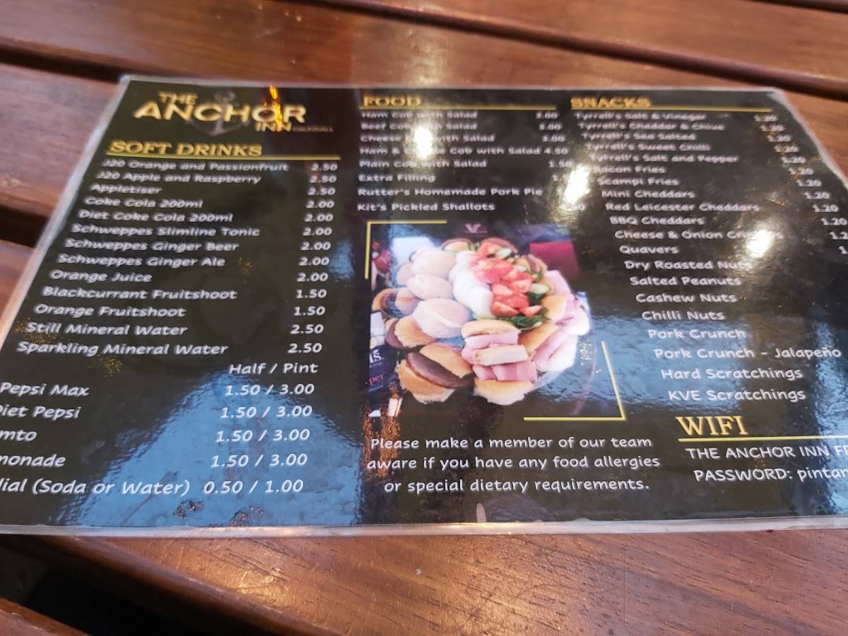Menu at The Anchor Inn pub & bar, Kidderminster
