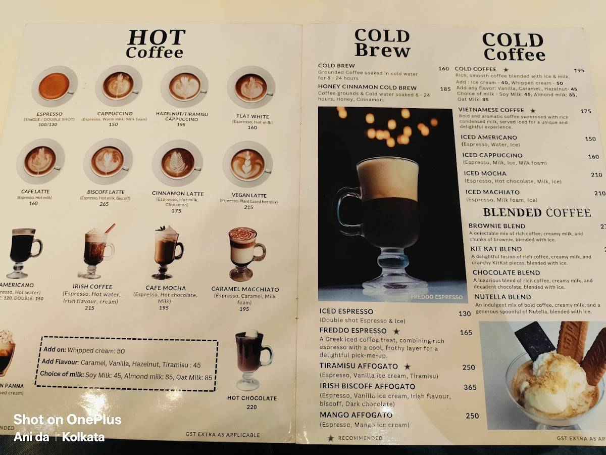 The Beanshot Cafe menu