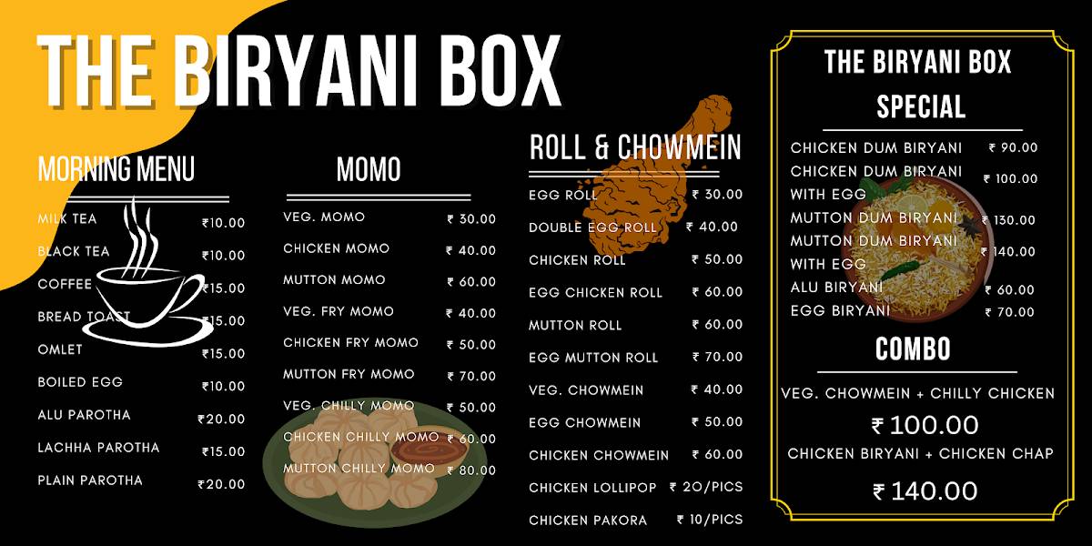 The Biryani Box menu