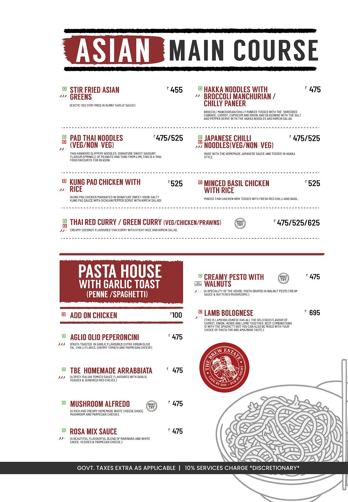 The Brew Estate menu