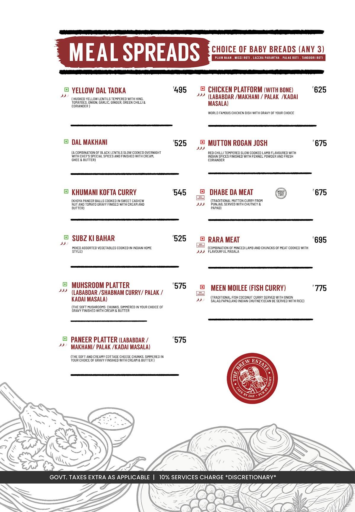 The Brew Estate menu