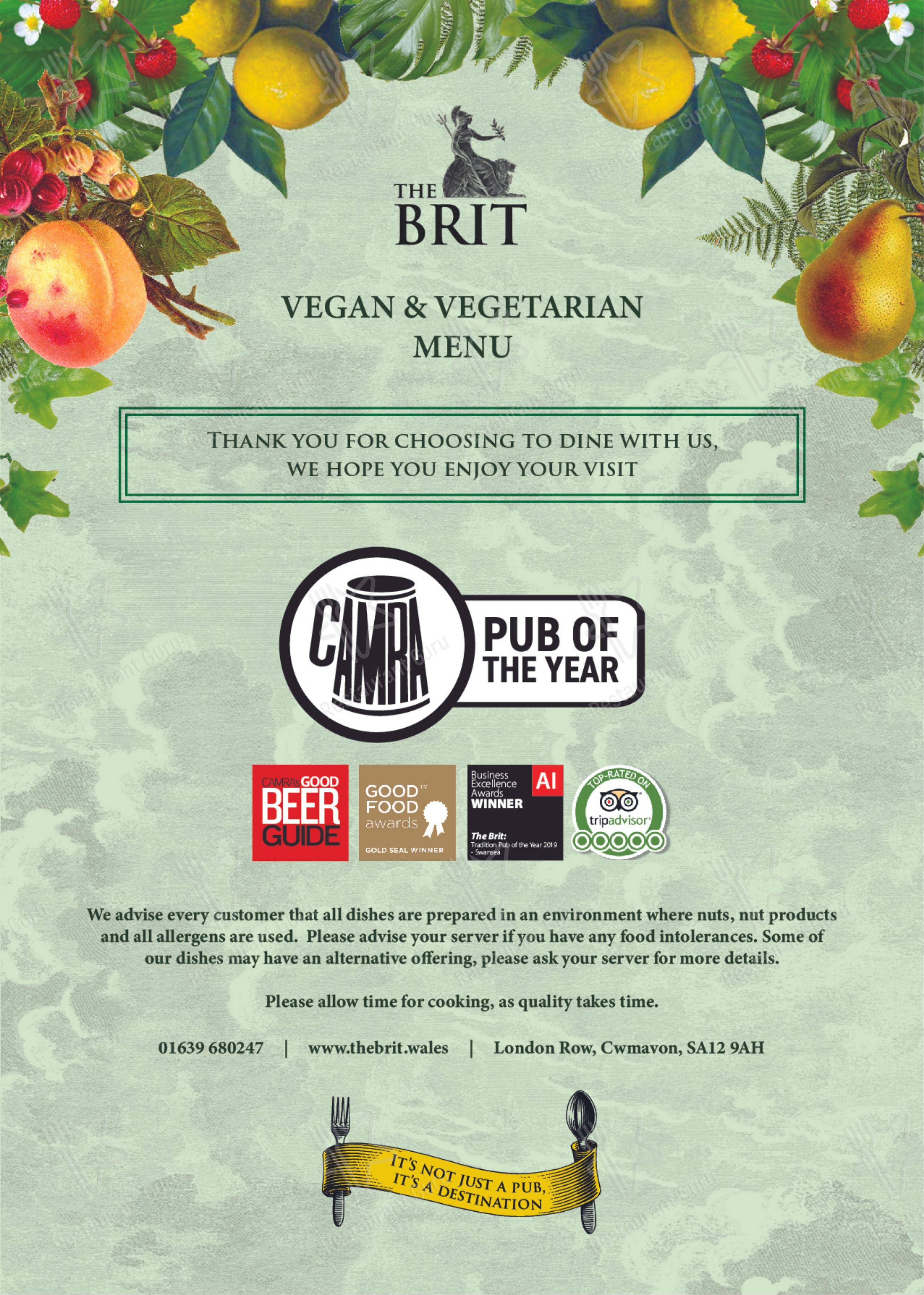 Menu at The Brit Pub, Port Talbot