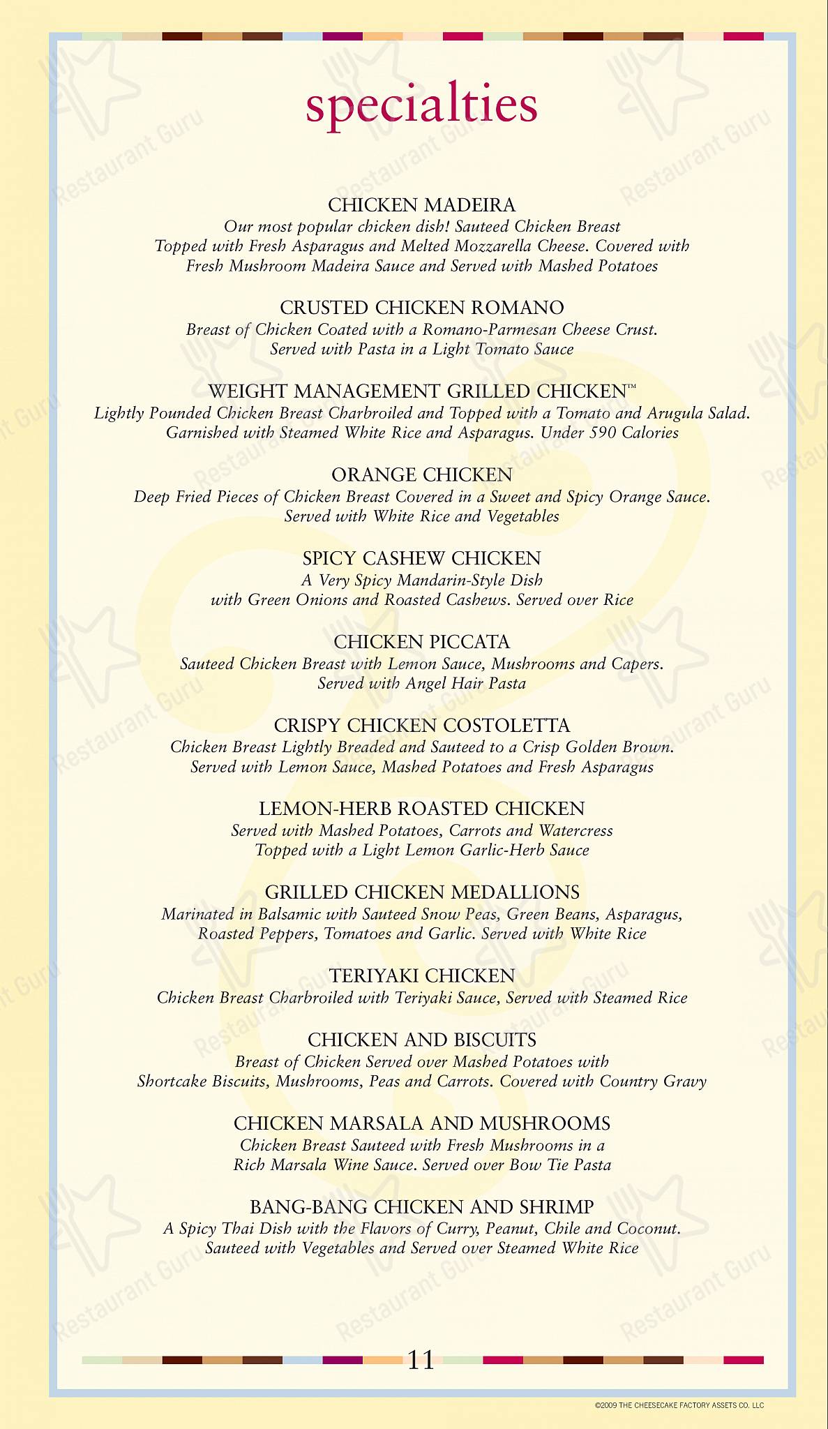 Menu at The Cheesecake Factory desserts, Tulsa, East 71st St S