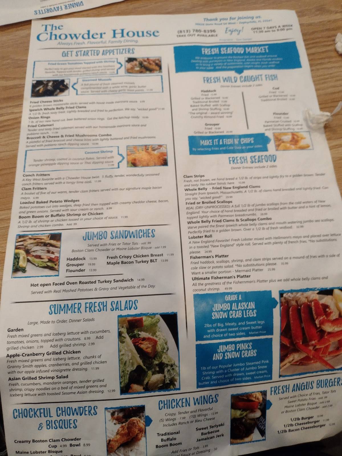 Menu at The Chowder House Restaurant, Zephyrhills, FL54 W