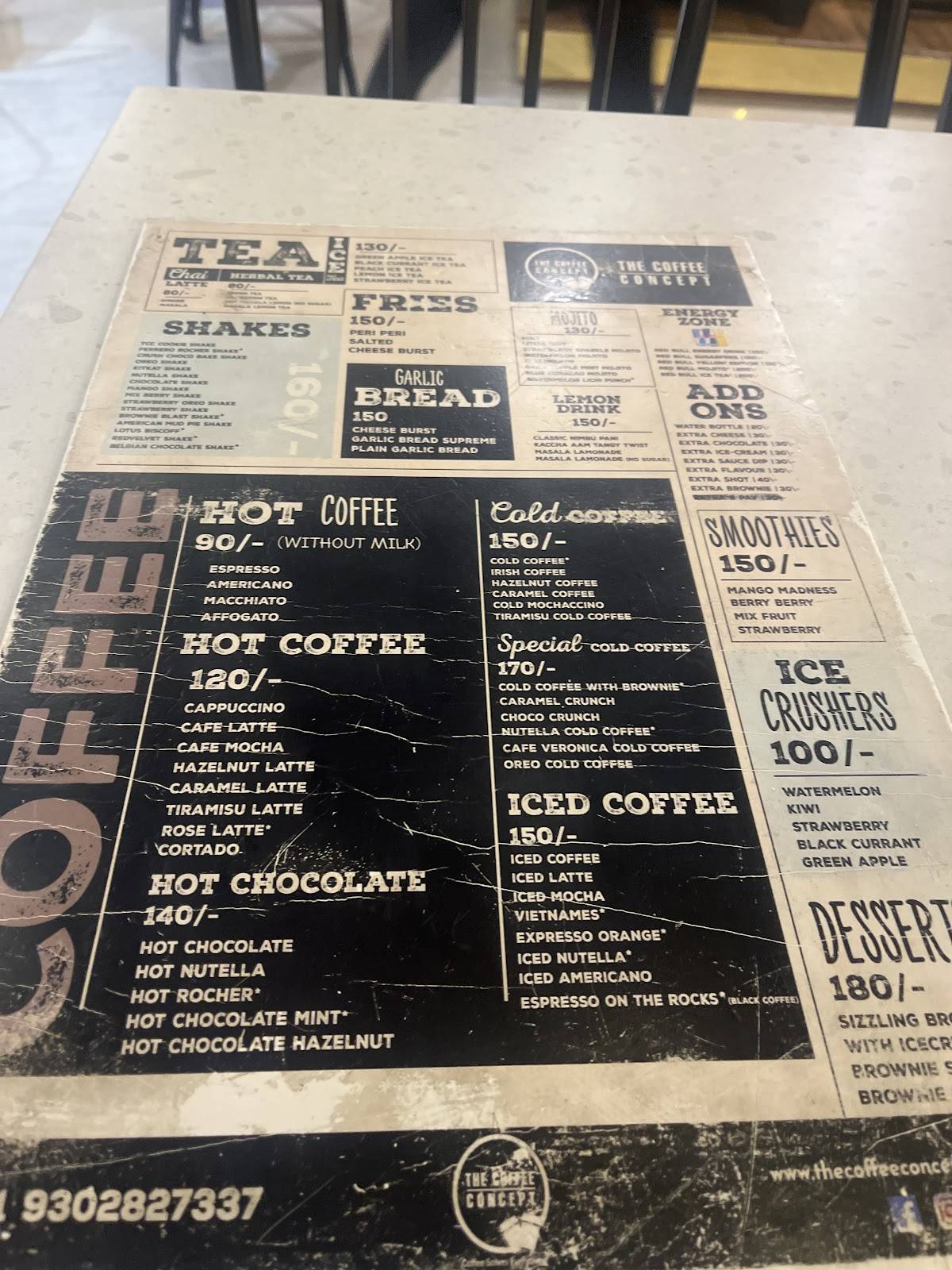The Coffee Concept menu