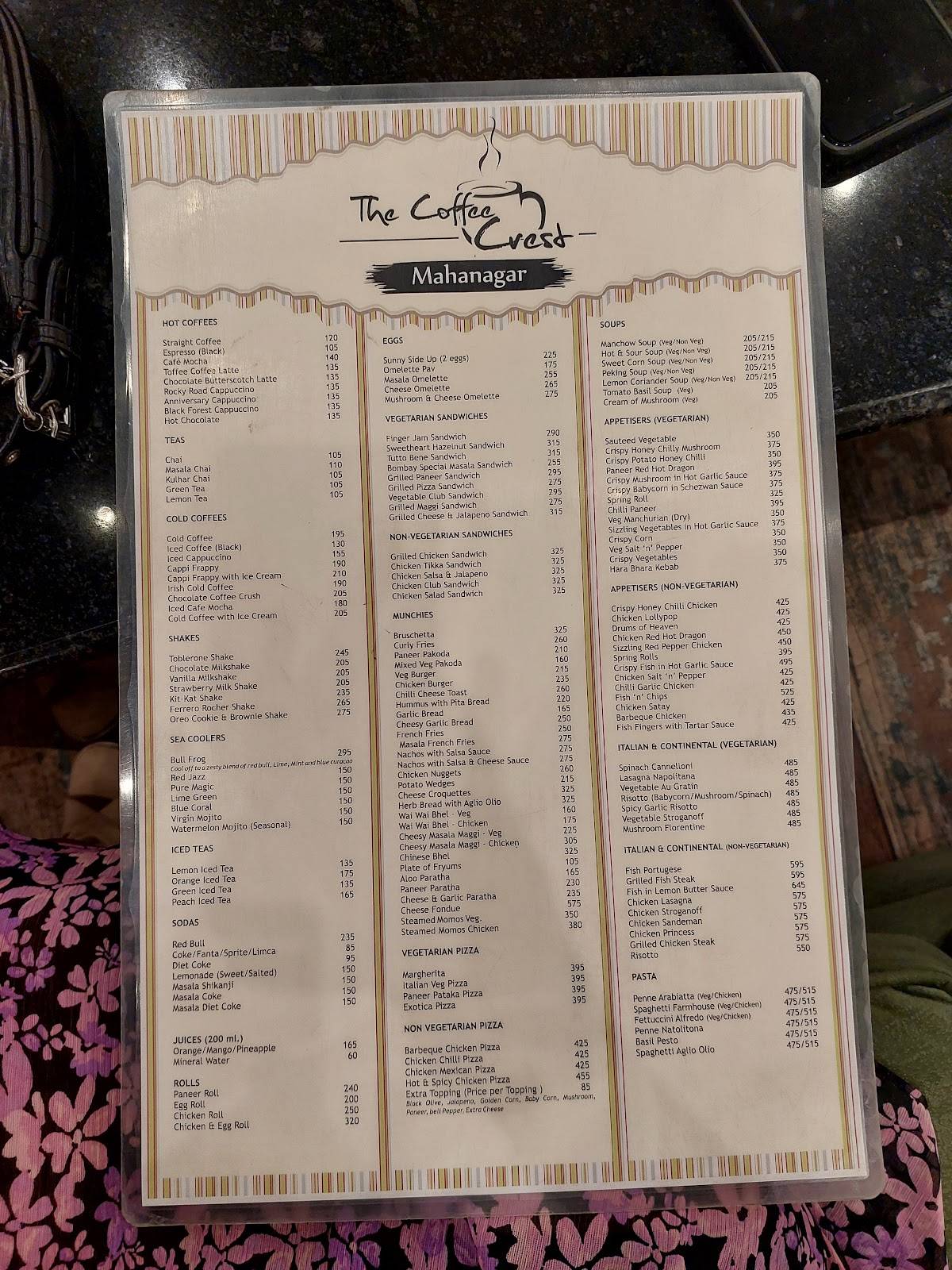 The Coffee Crest menu