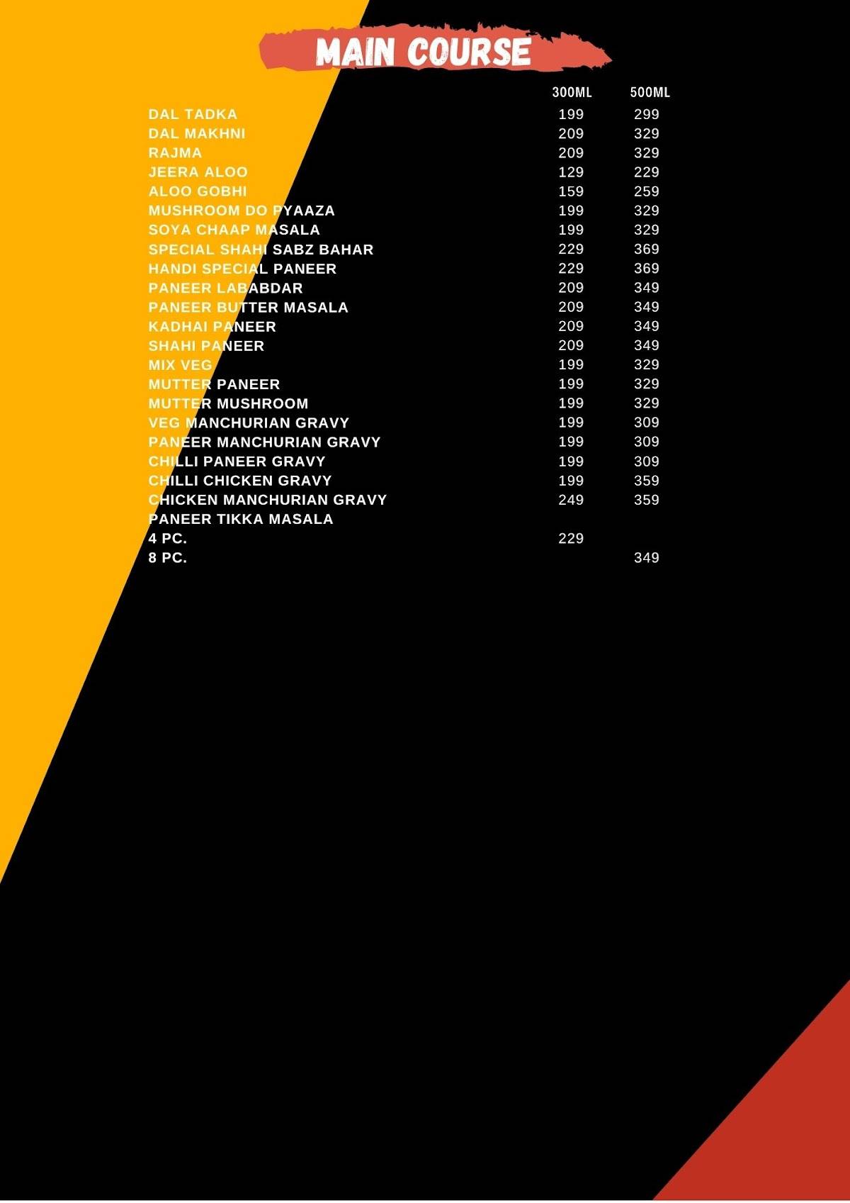 The Feast Box menu