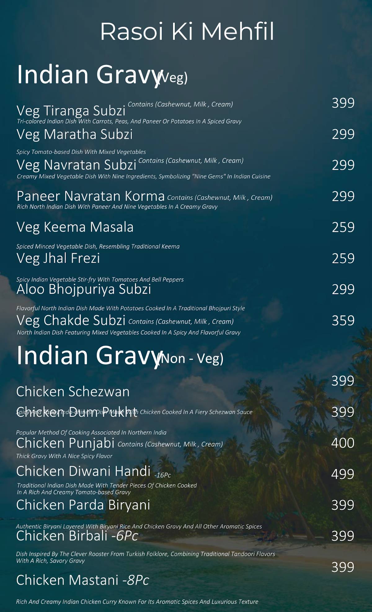 The Food Island menu