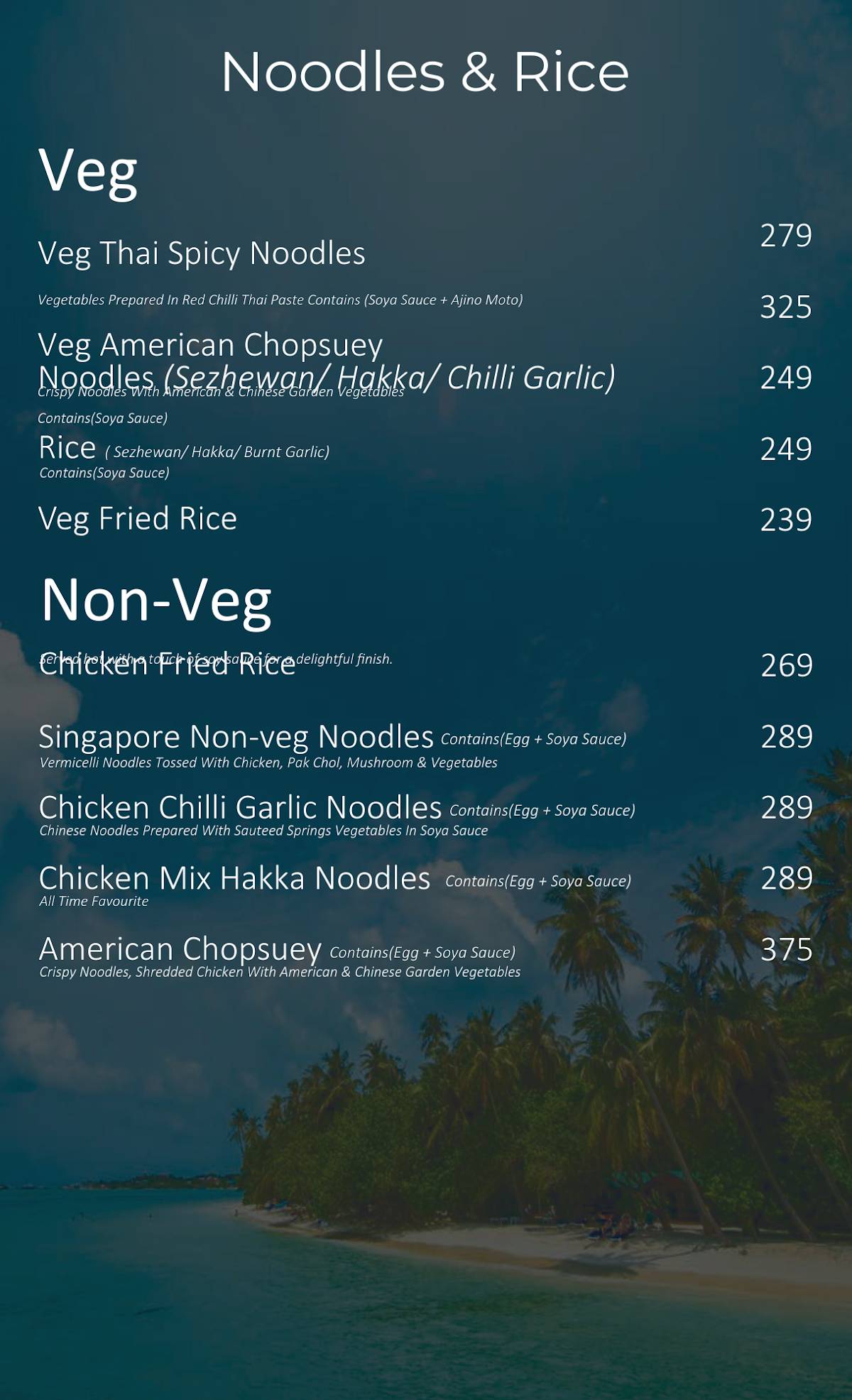 The Food Island menu