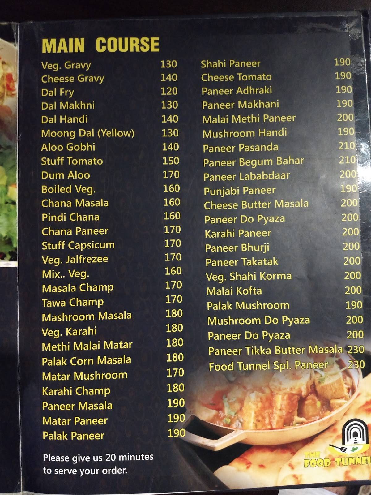 The Food Tunnel menu