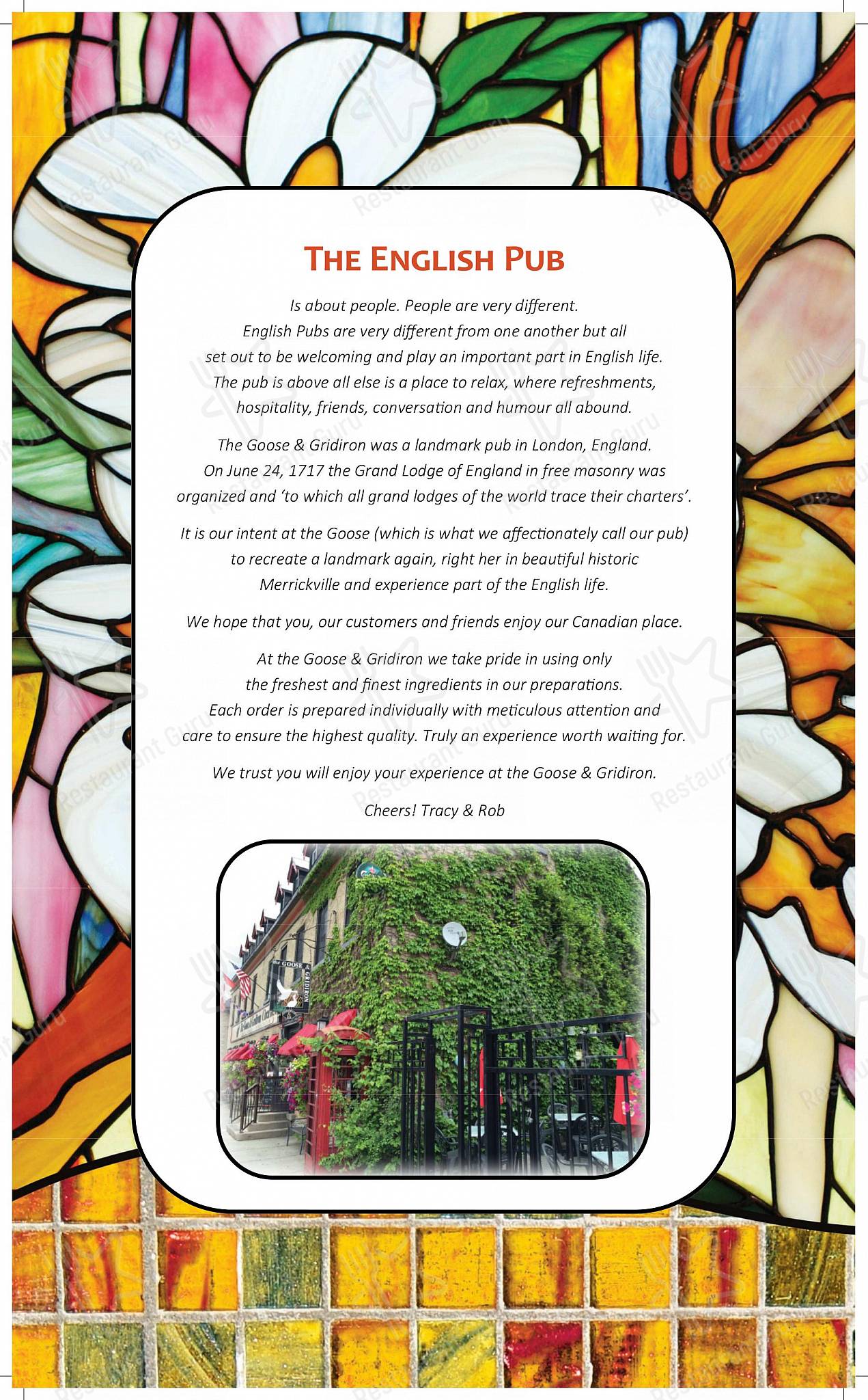 Menu at The Goose & Gridiron pub & bar, MerrickvilleWolford