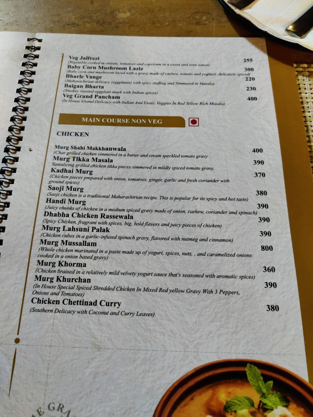 The Grand Cuisines (TGC) menu
