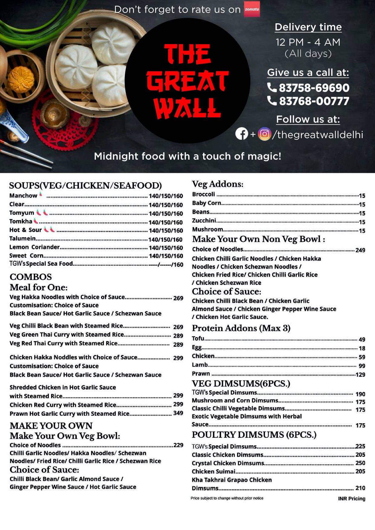 The Great Wall, New Delhi menu