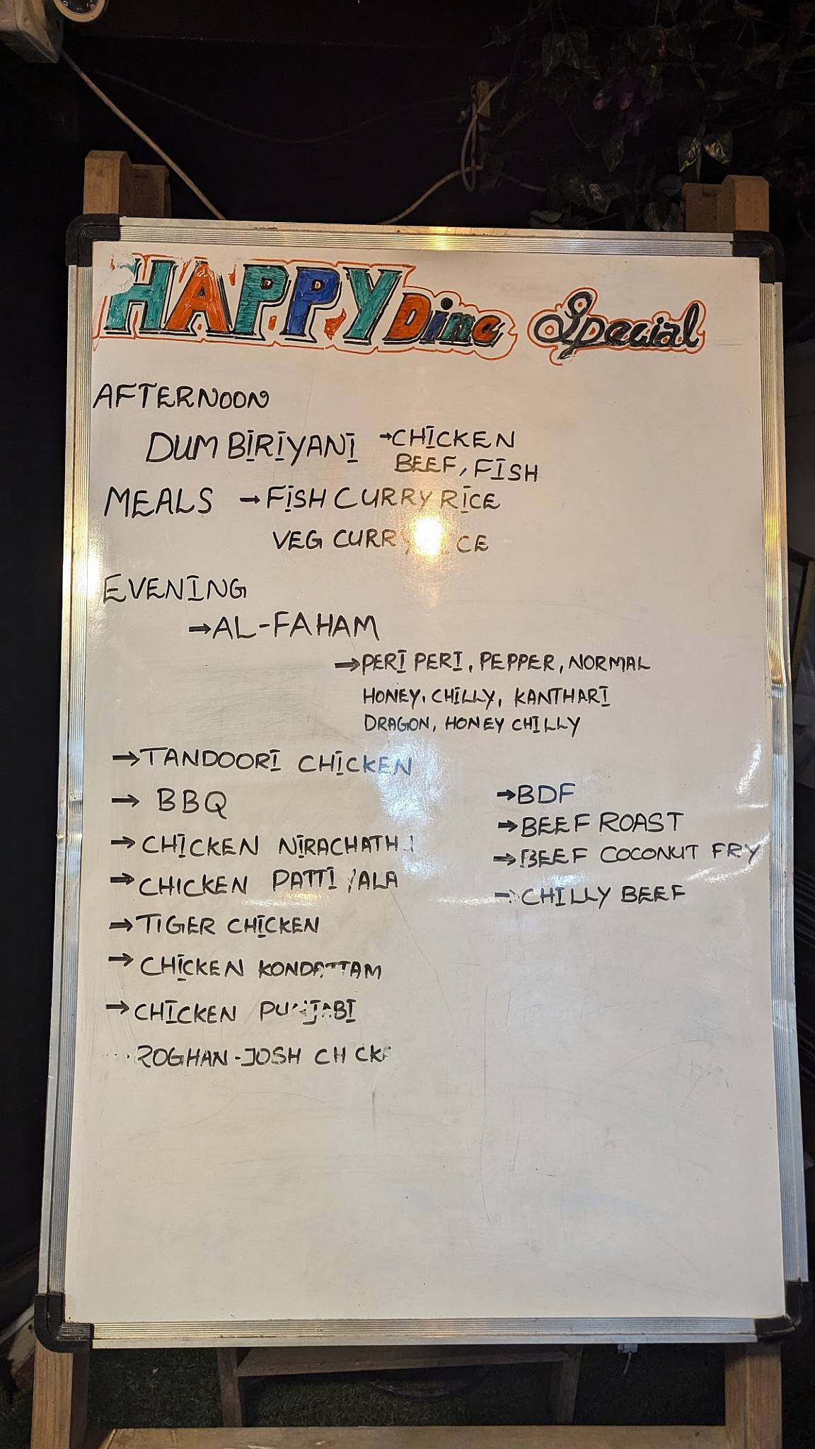 The Happy Dine Restaurant menu