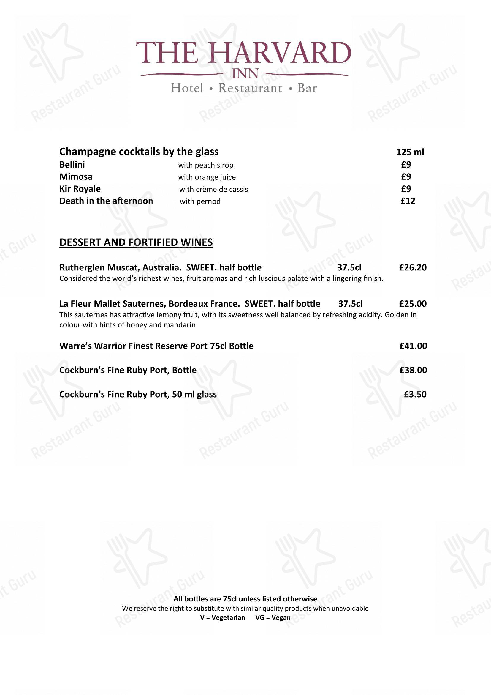 Menu at The Harvard Inn pub & bar, Ingatestone