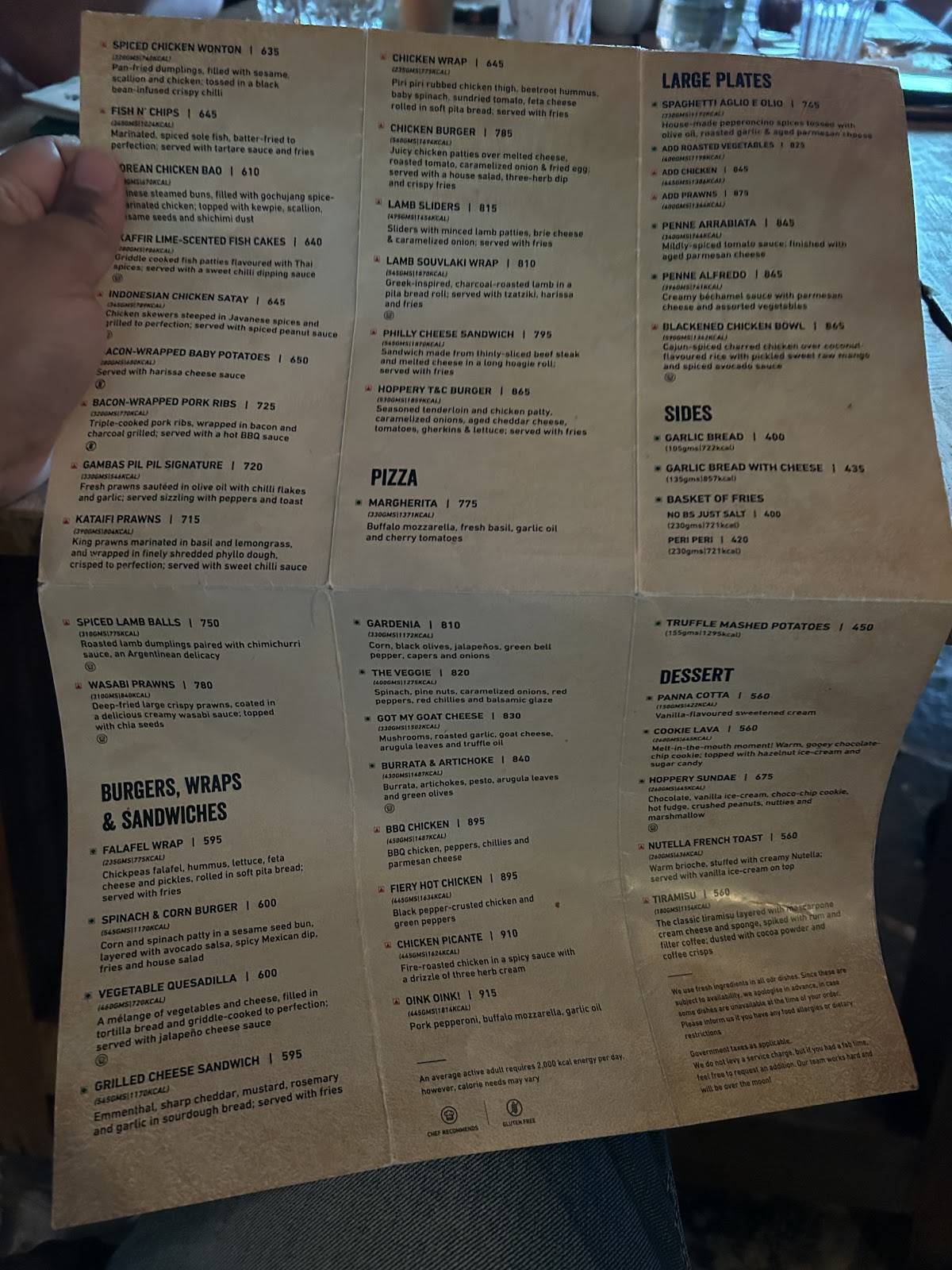 The Hoppery menu