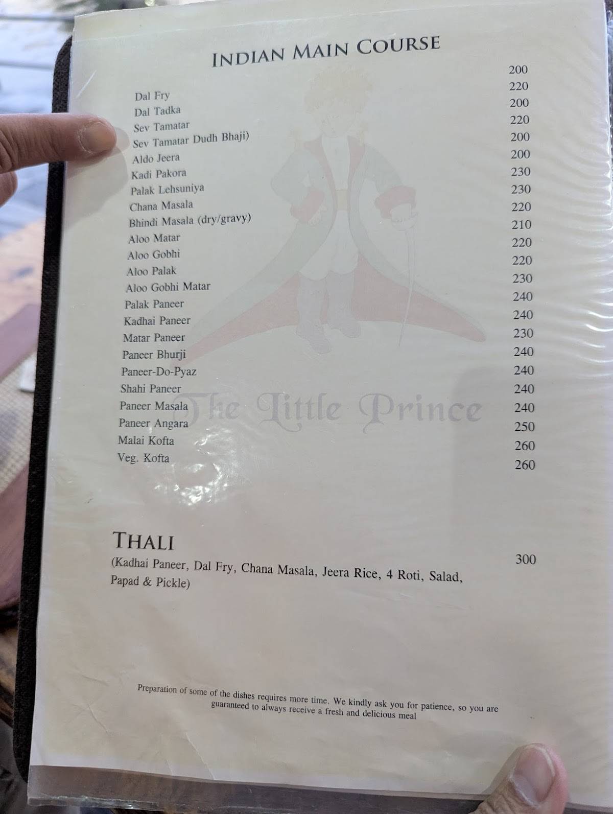 The Little Prince Restaurant menu