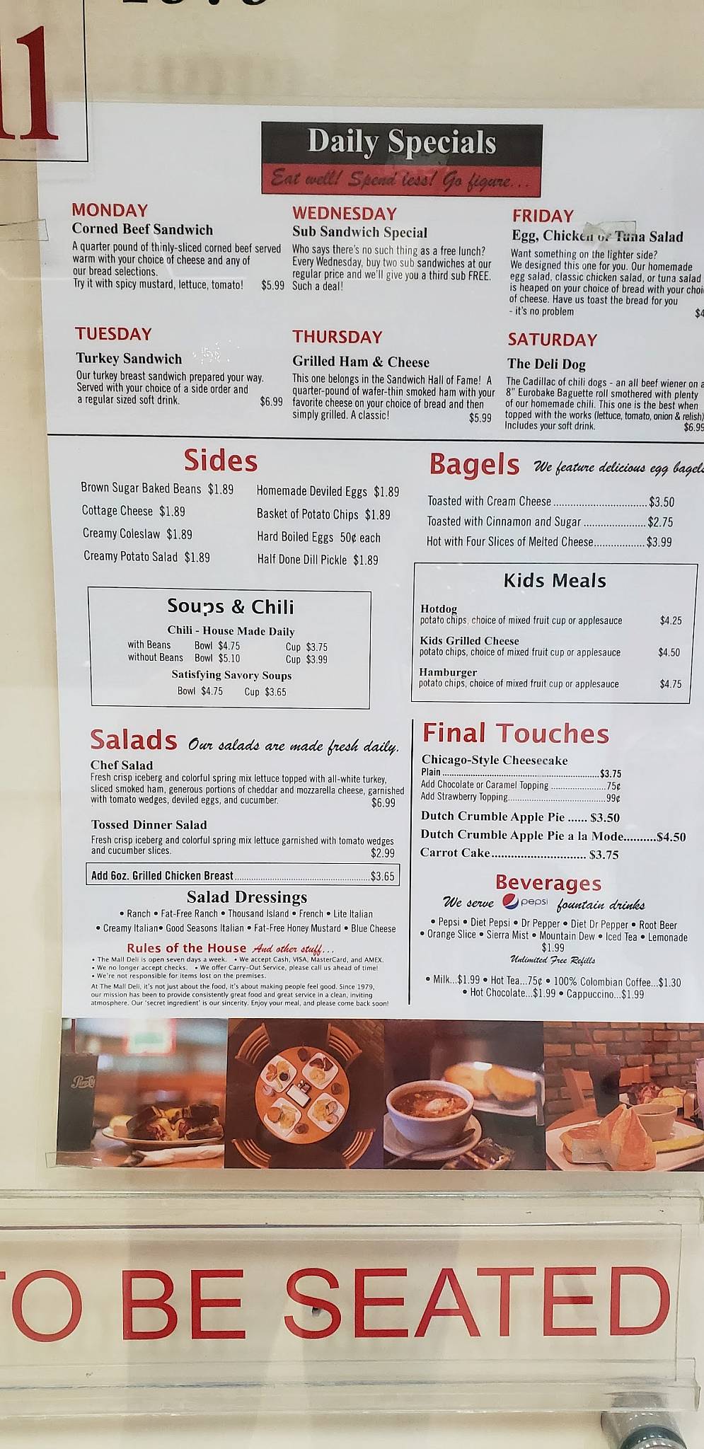 Menu at The Mall Deli restaurant, Pittsburg