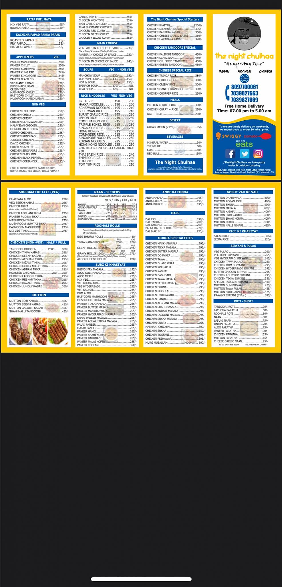 The Night Chulhaa menu