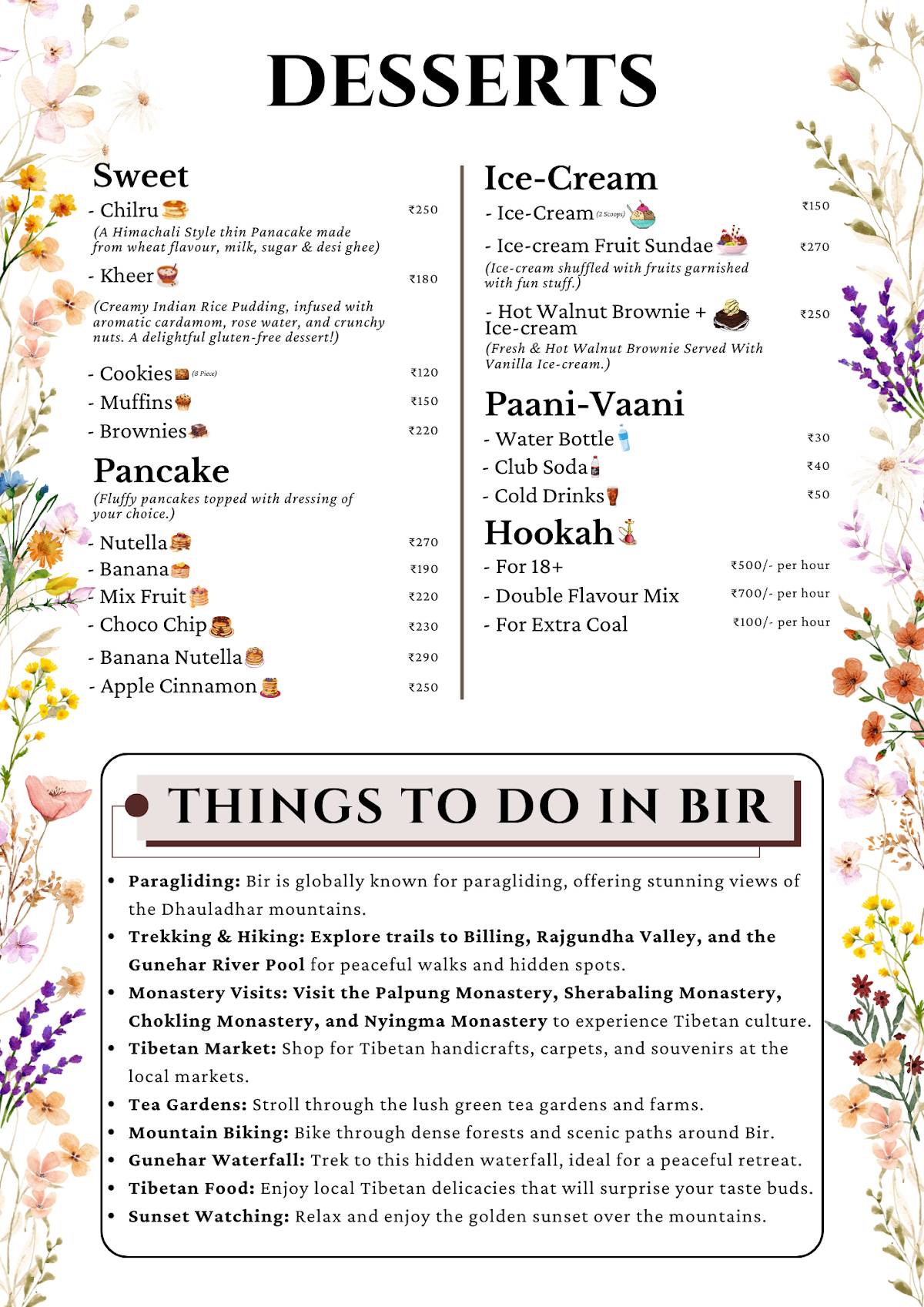 The Northern Cafe menu