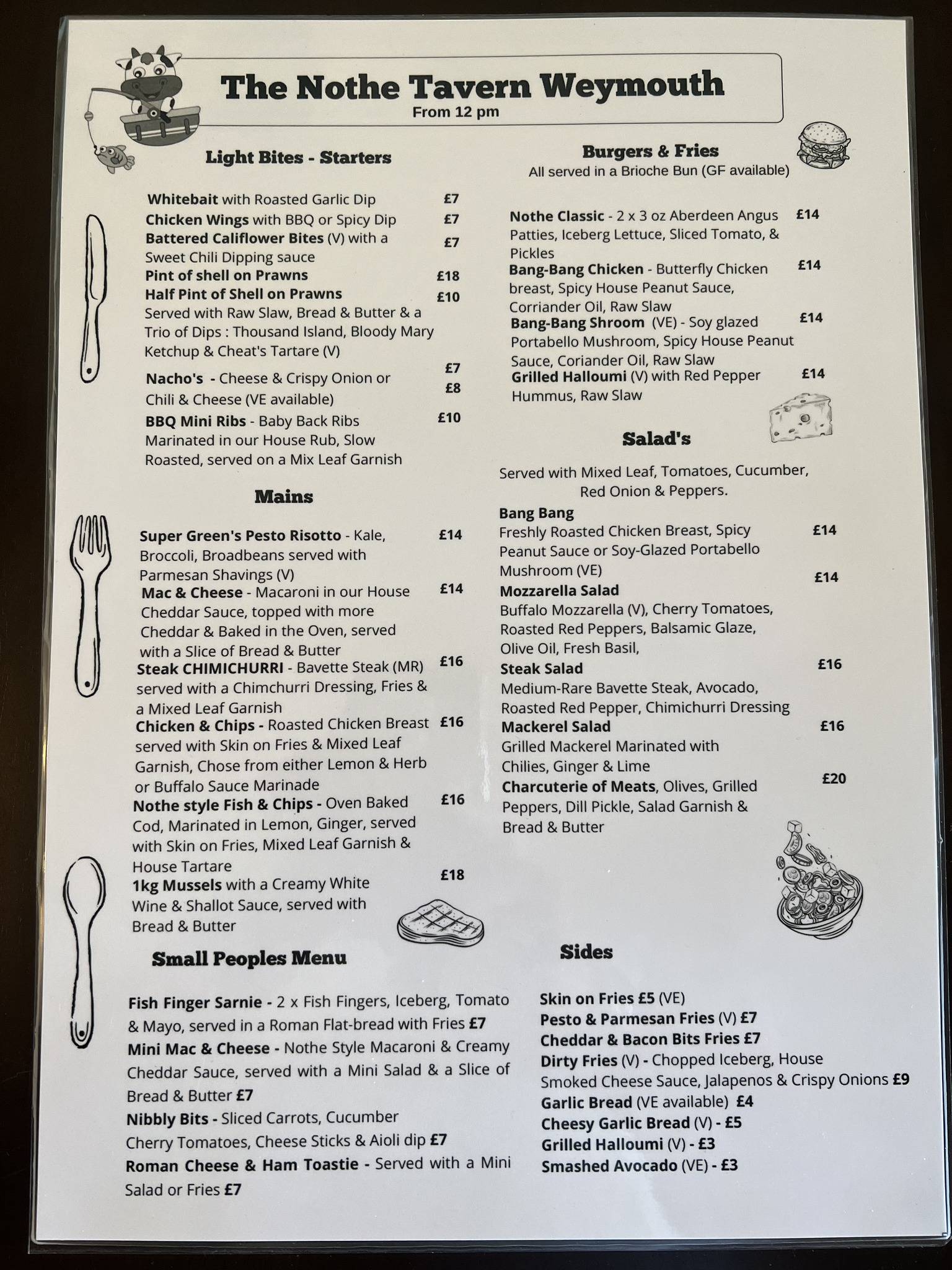 Menu at Nothe Tavern pub & bar, Weymouth