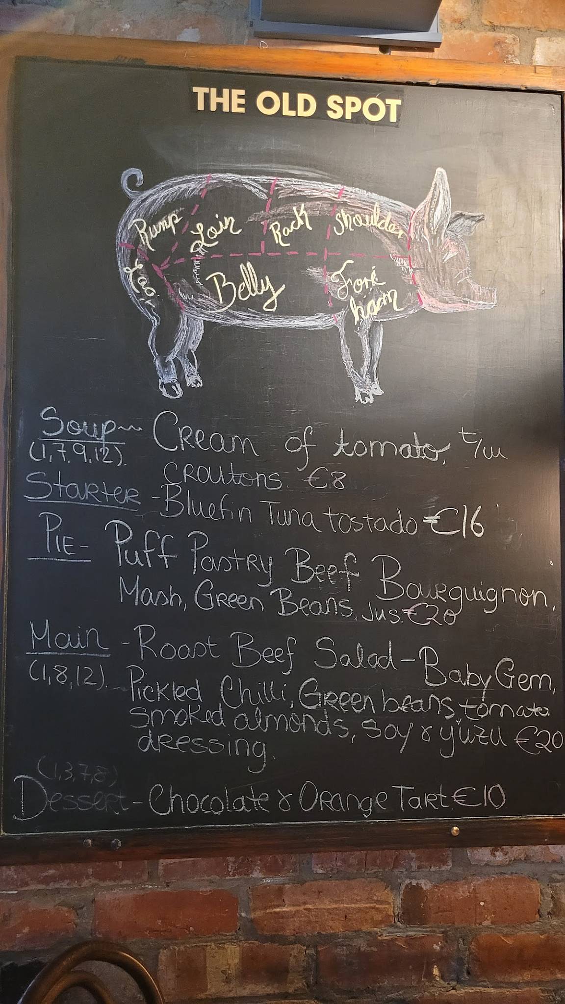 Menu at The Old Spot pub & bar, Dublin, 14 Bath Ave