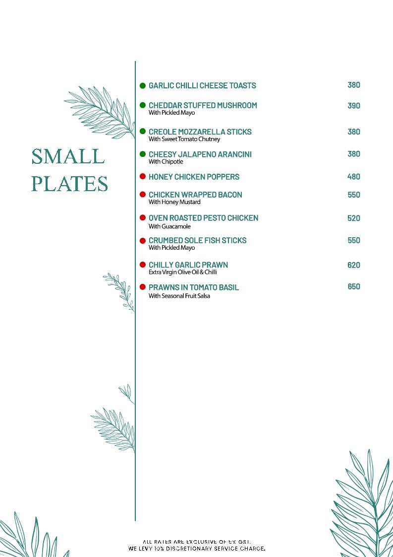 The Palette Cafe menu