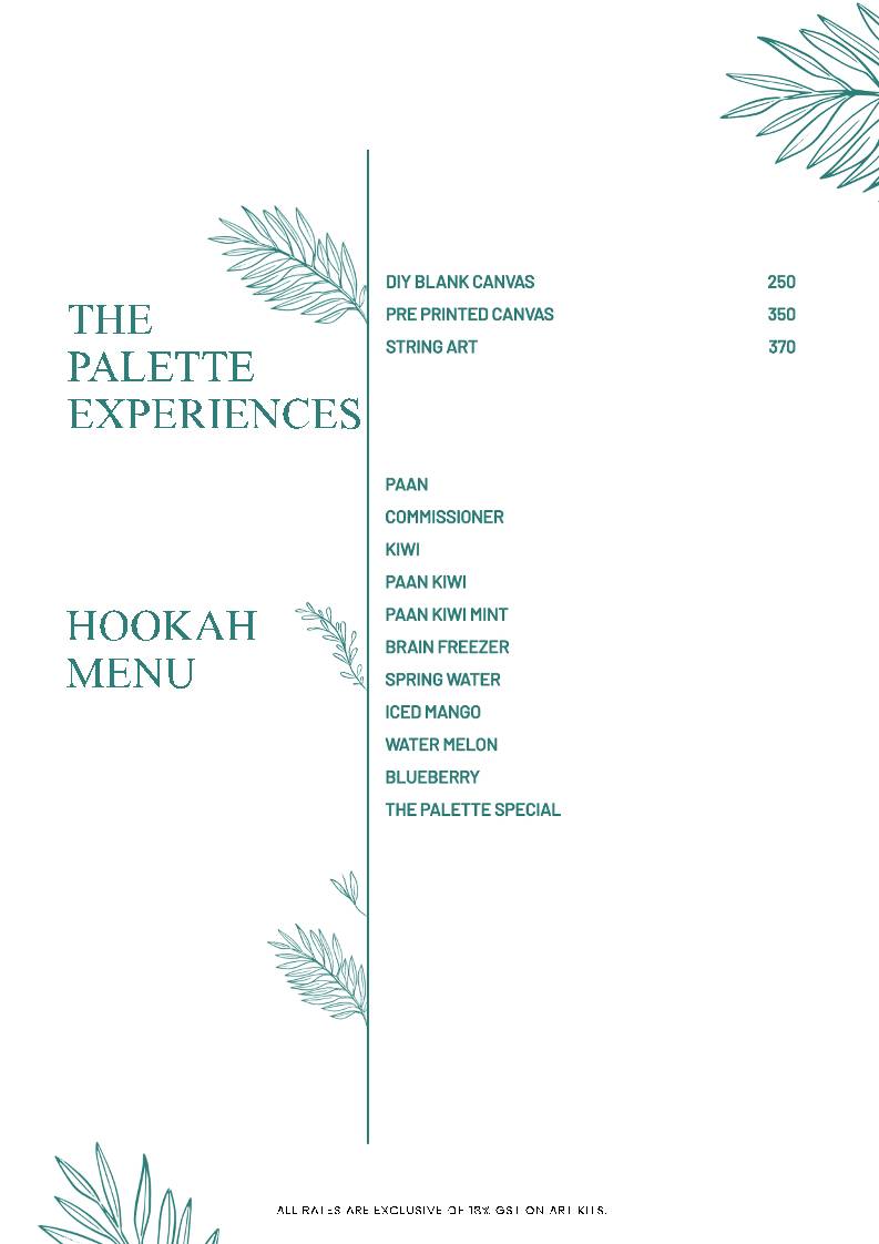 The Palette Cafe menu